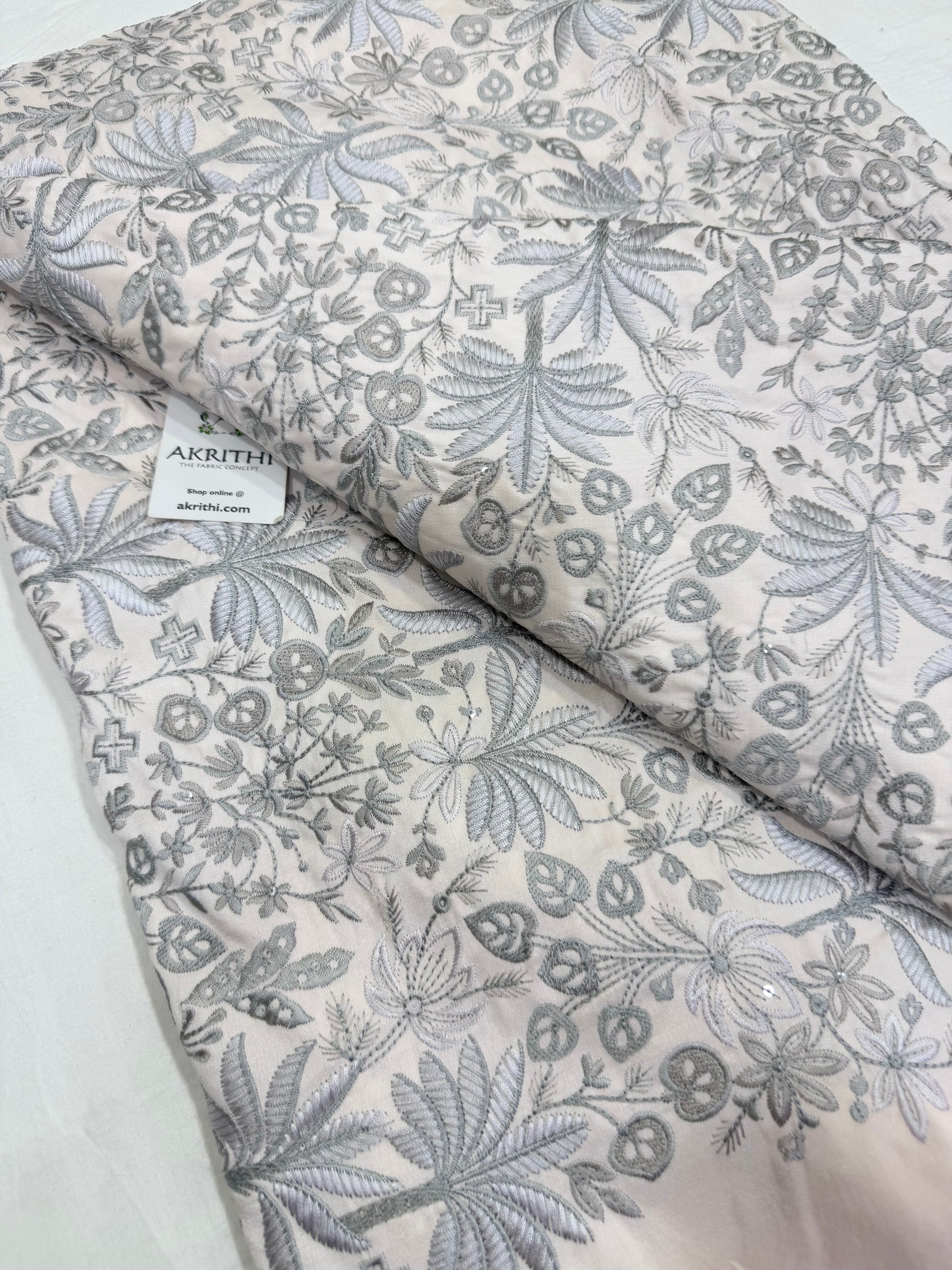 Embroidered Raw silk fabric