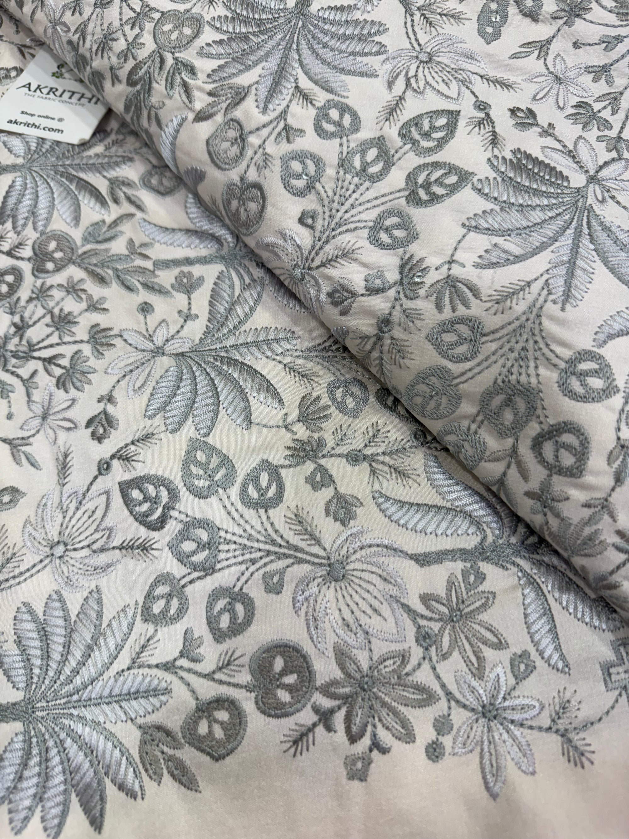 Embroidered Raw silk fabric