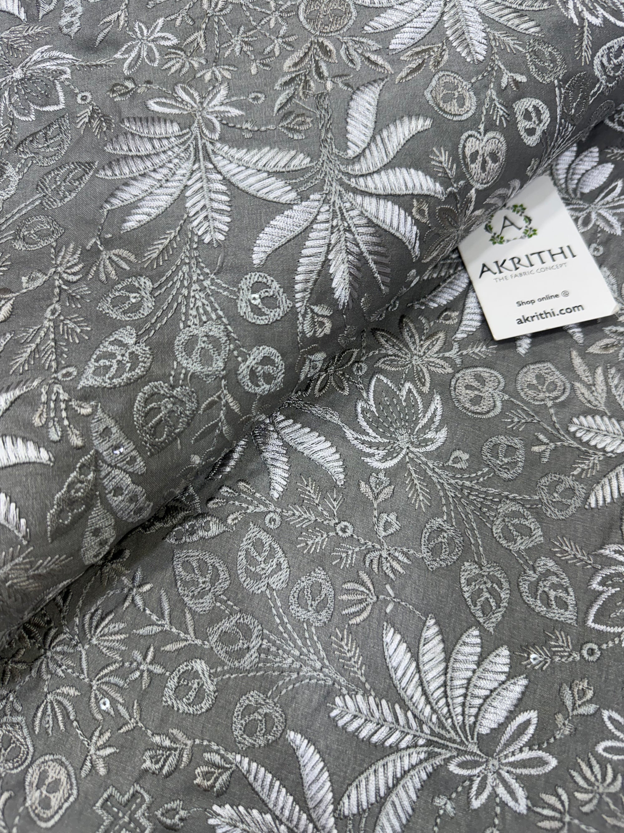 Embroidered Raw silk fabric