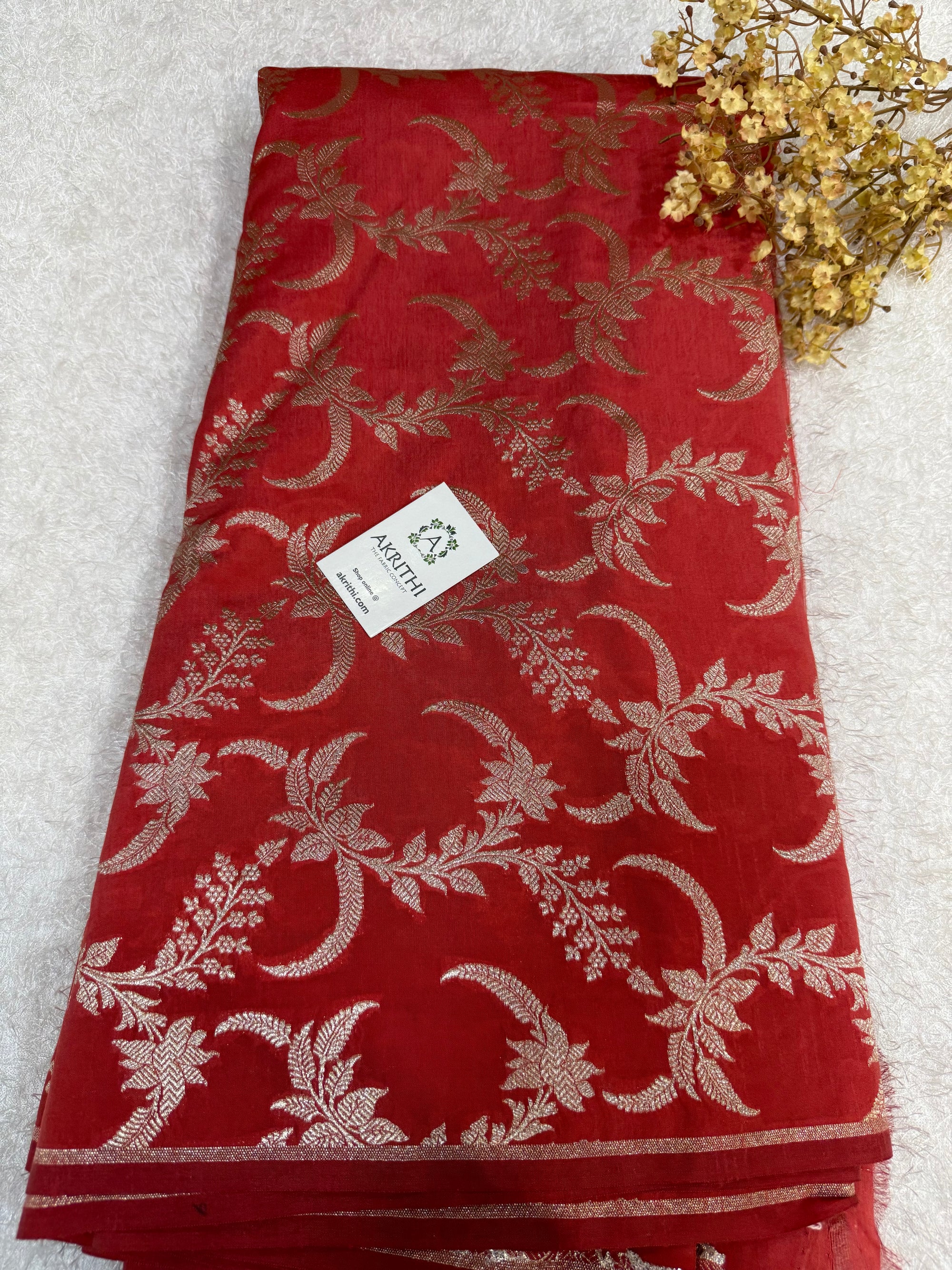 Pure Banarasi raw silk brocade fabric peach colour