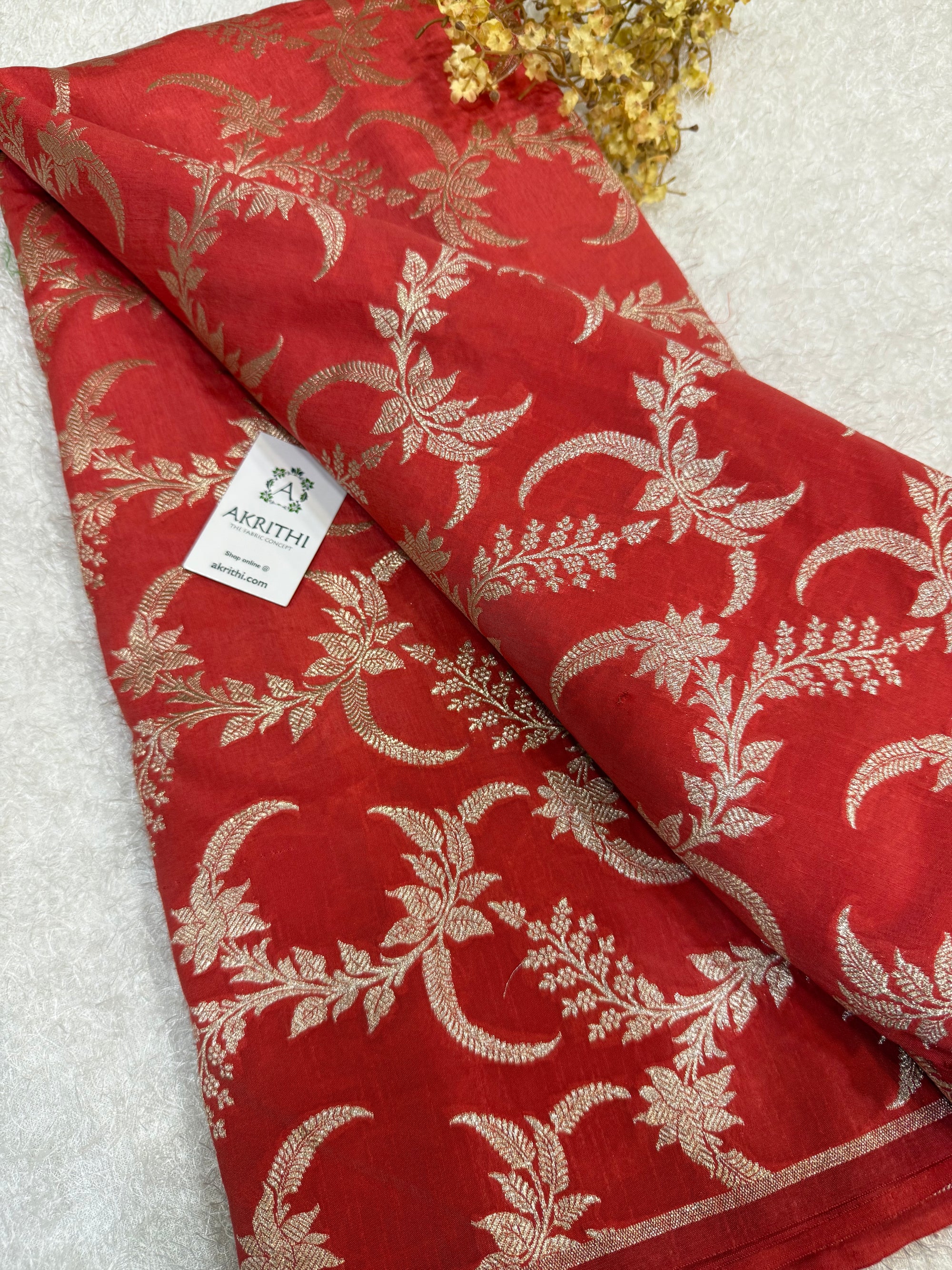 Pure Banarasi raw silk brocade fabric peach colour