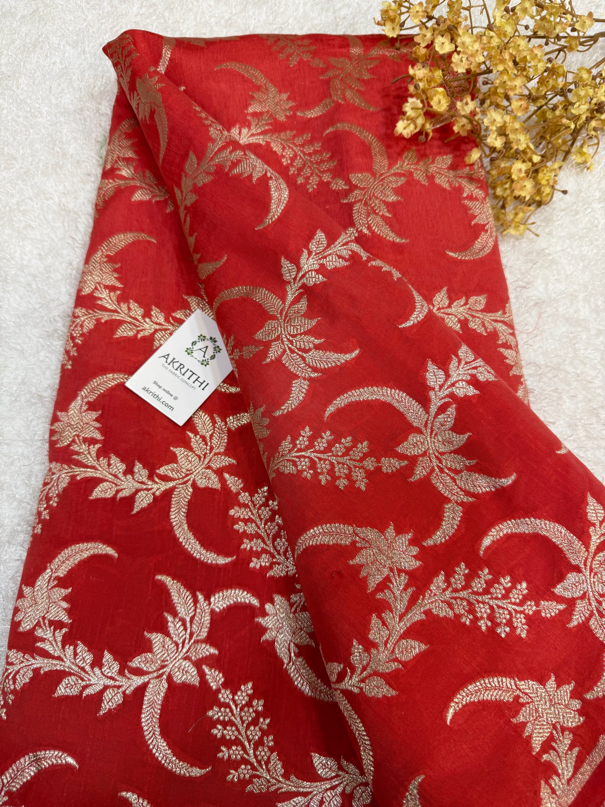Pure Banarasi raw silk brocade fabric peach colour