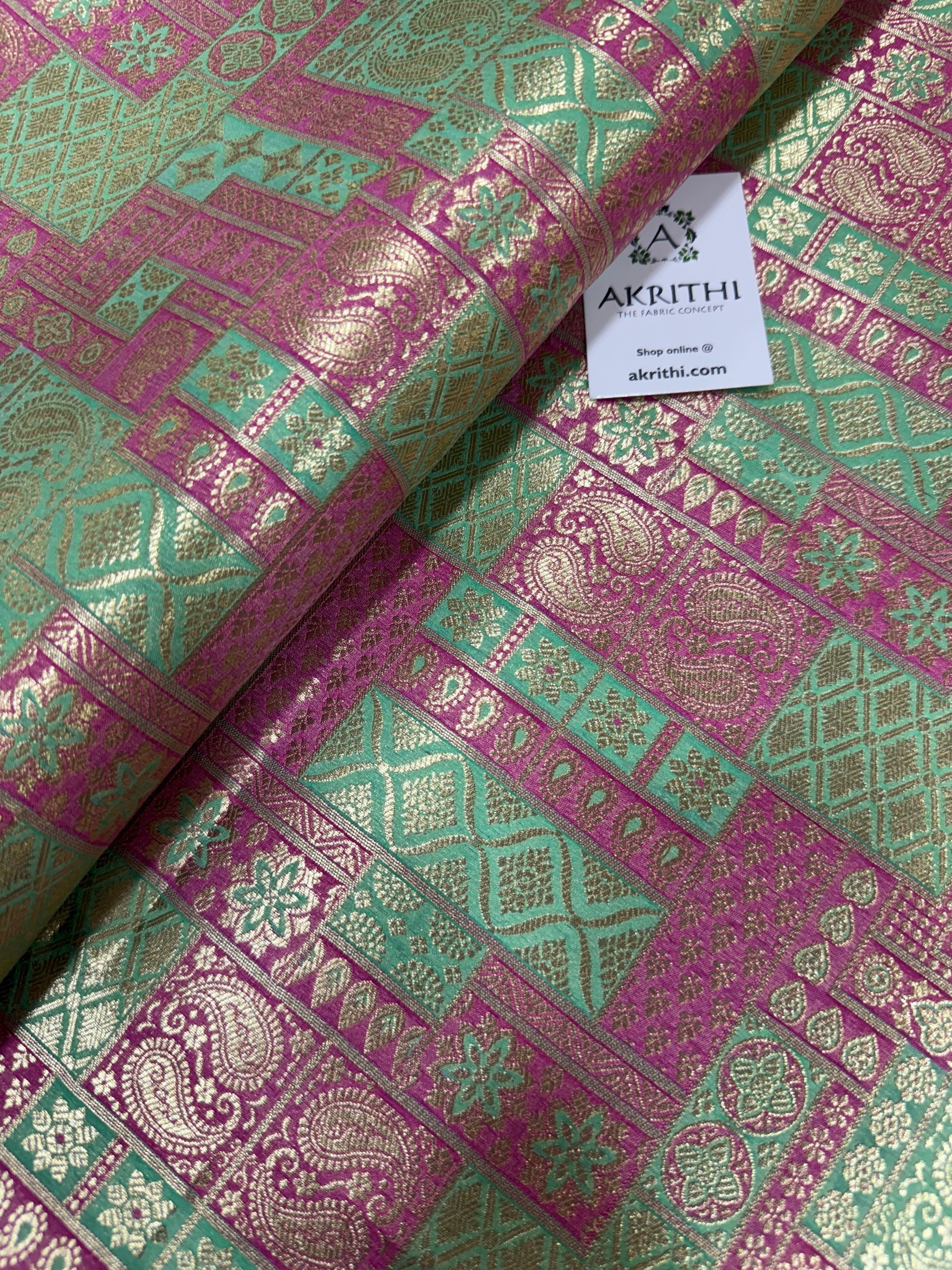 Multicoloured Pure Banarasi brocade fabric