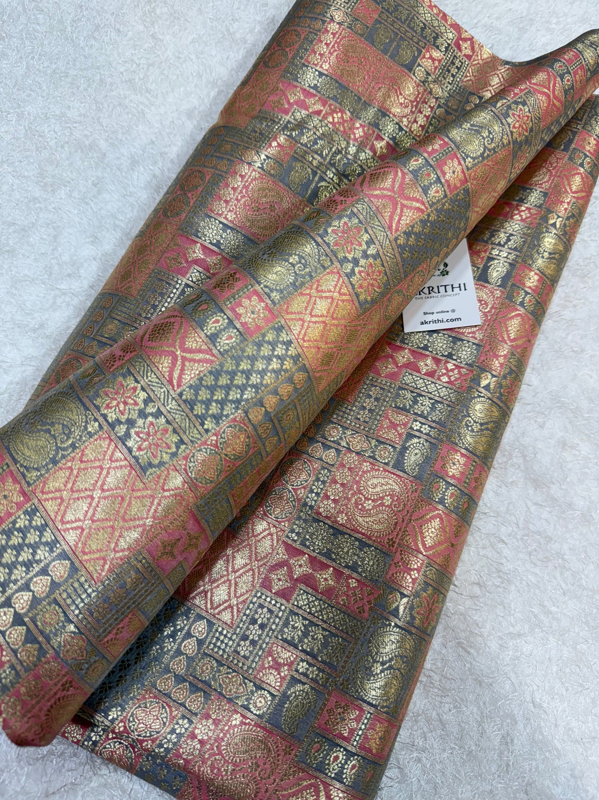 Multicoloured Pure Banarasi brocade fabric