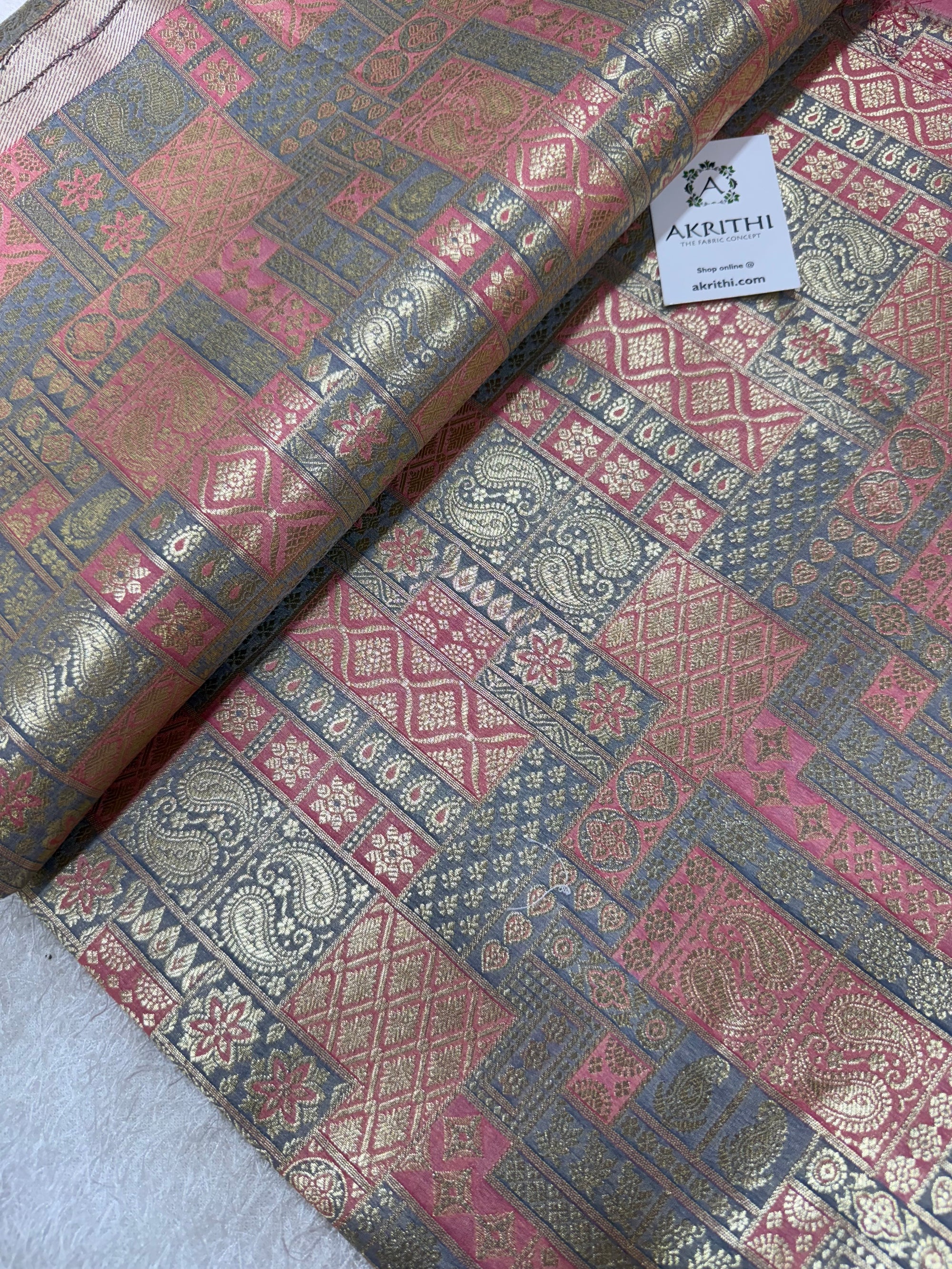 Multicoloured Pure Banarasi brocade fabric