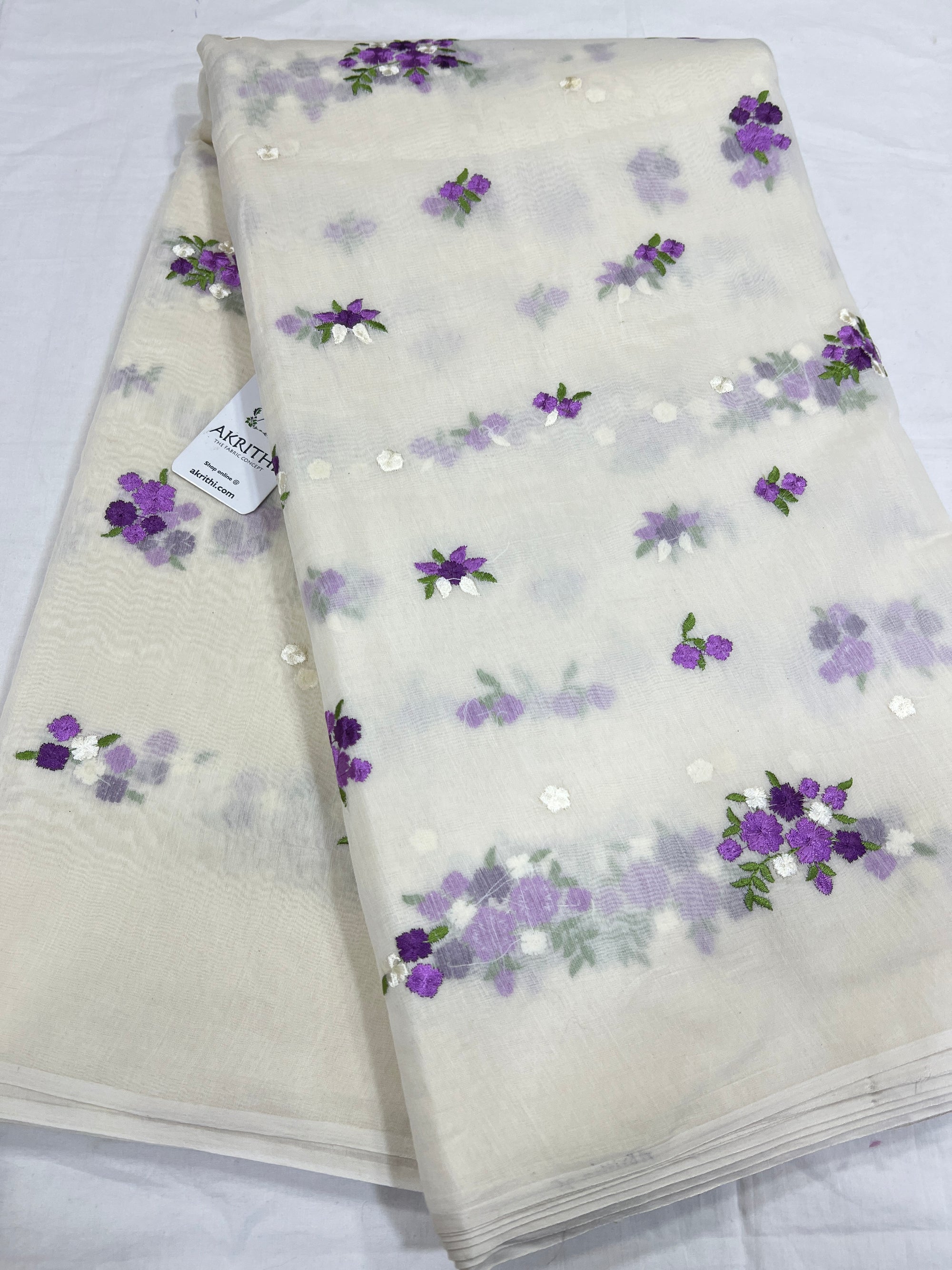 MUL CHANDERI EMBROIDERED FABRIC