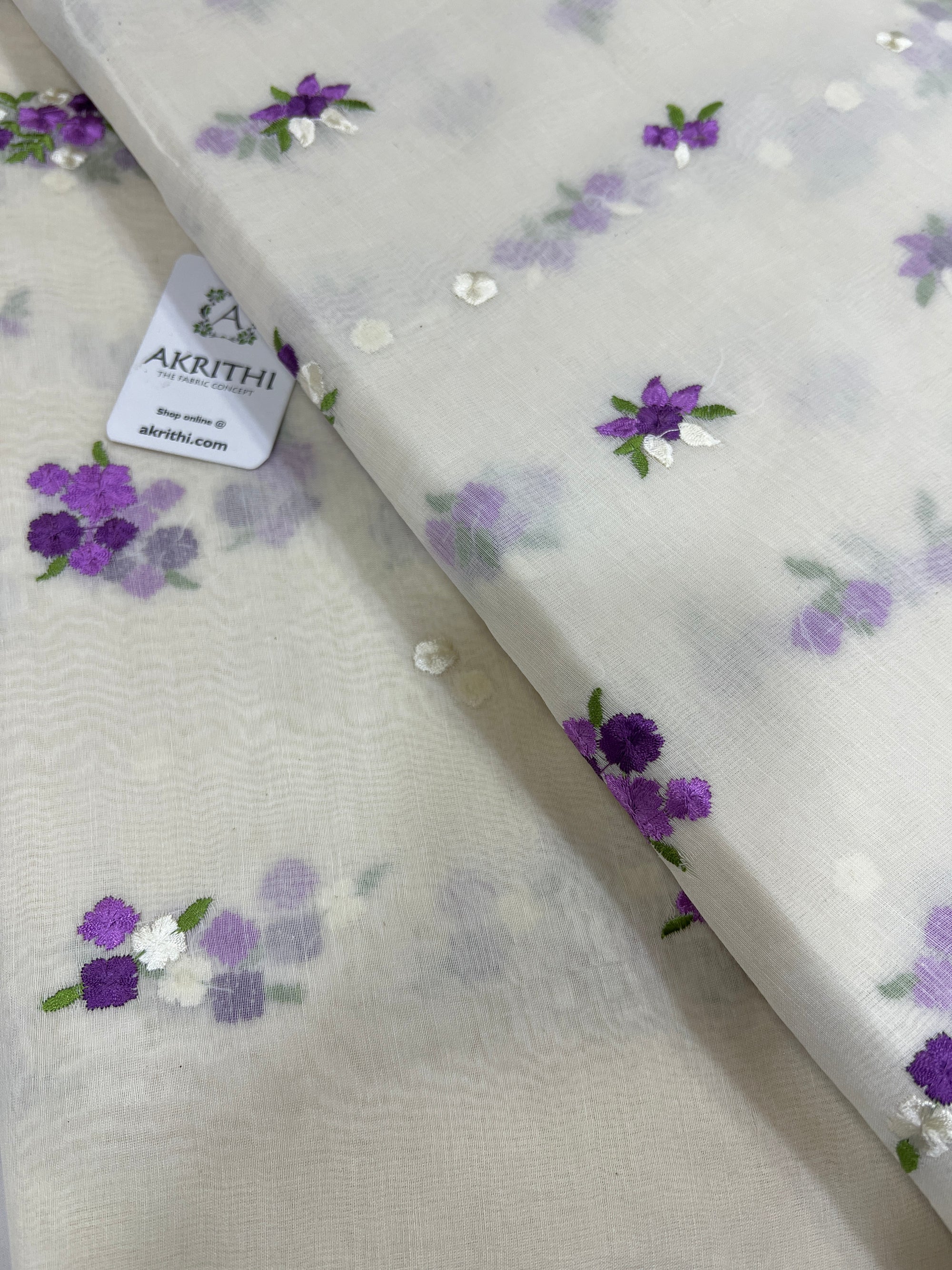MUL CHANDERI EMBROIDERED FABRIC
