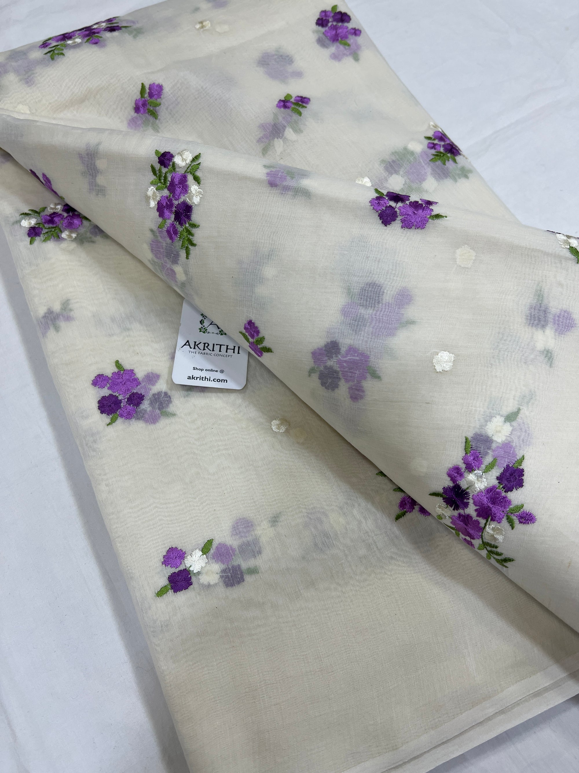 MUL CHANDERI EMBROIDERED FABRIC
