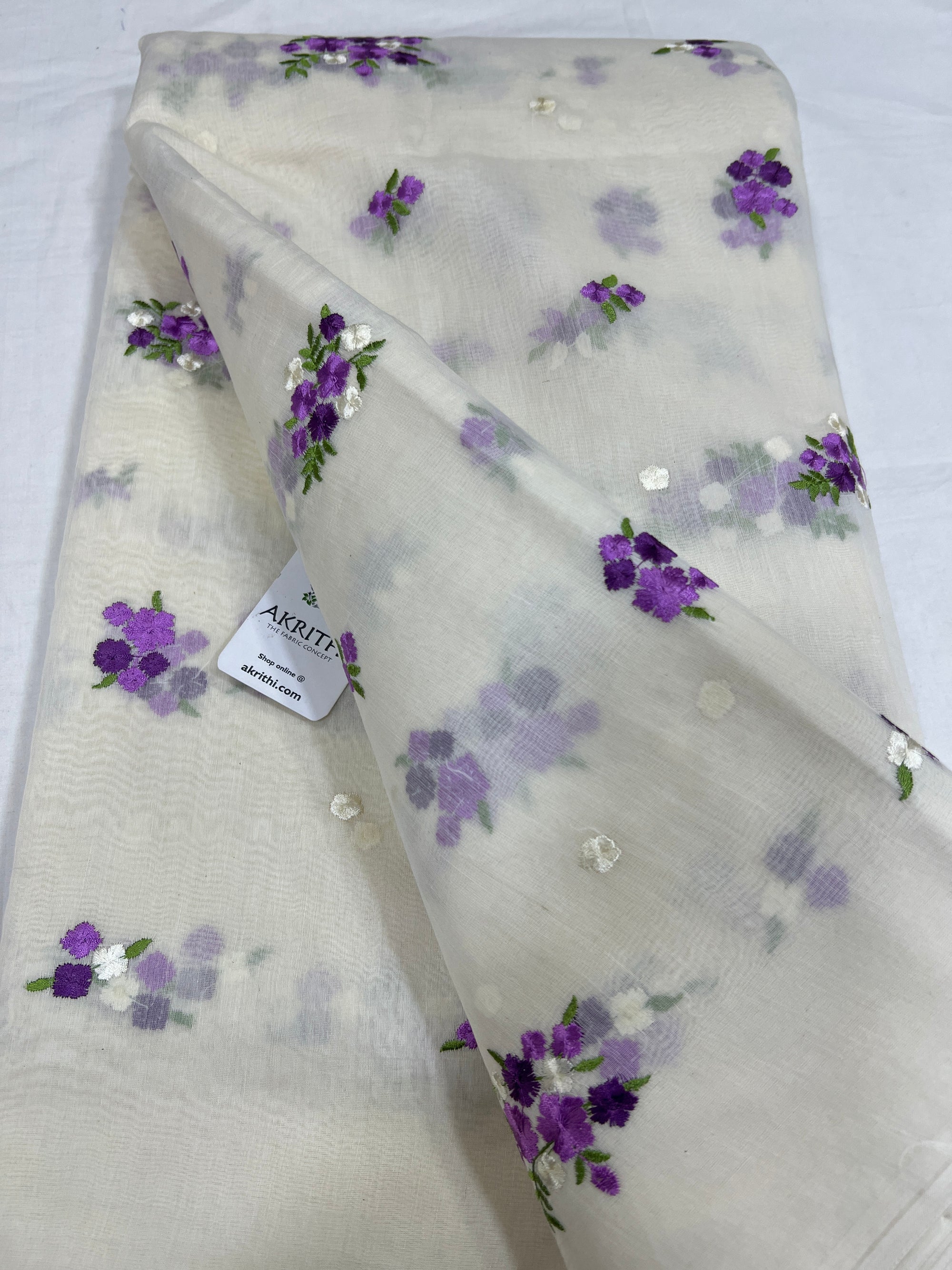 MUL CHANDERI EMBROIDERED FABRIC