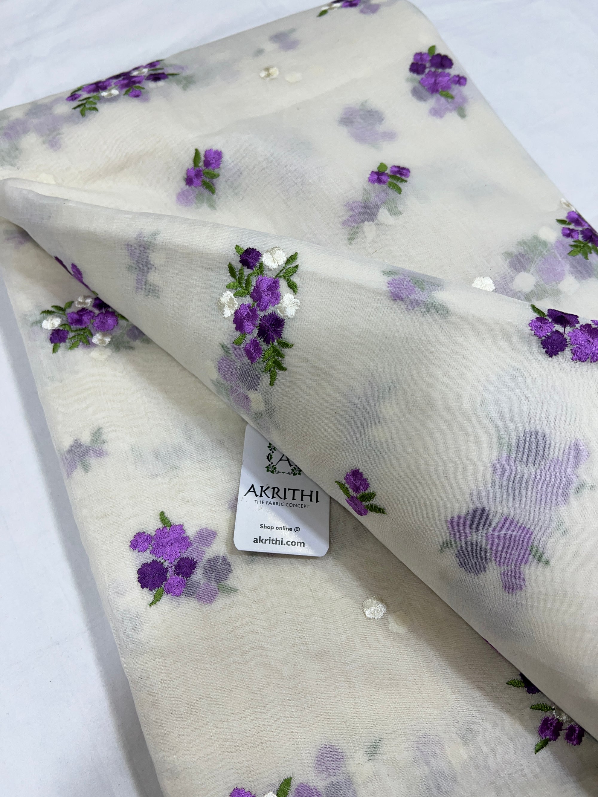 MUL CHANDERI EMBROIDERED FABRIC