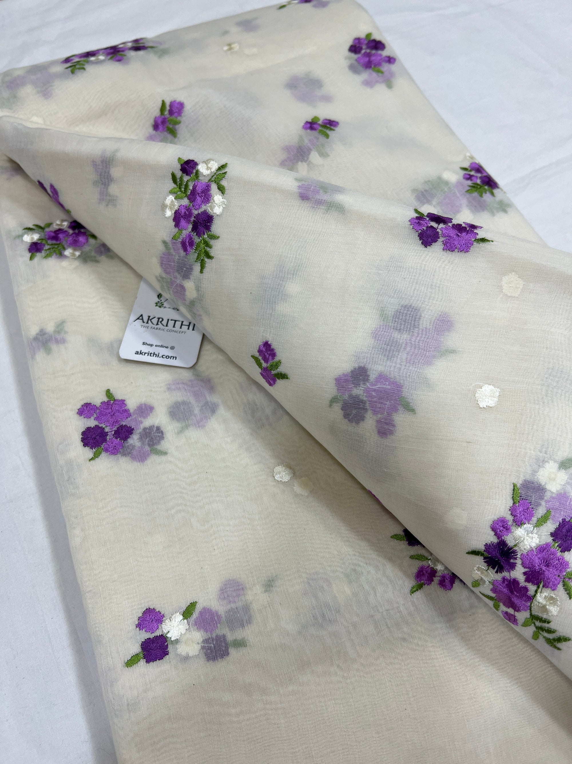 MUL CHANDERI EMBROIDERED FABRIC