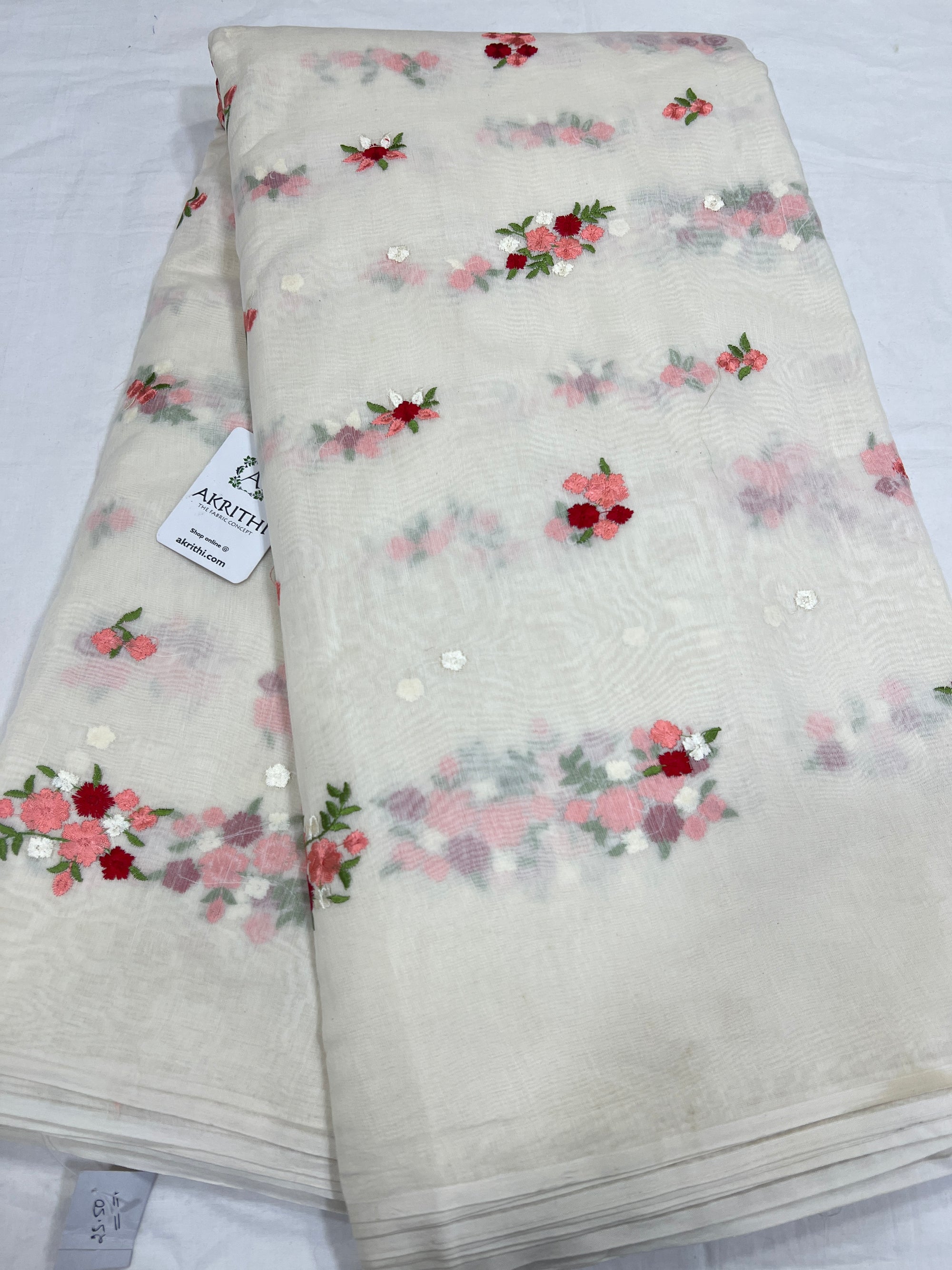 MUL CHANDERI EMBROIDERED FABRIC