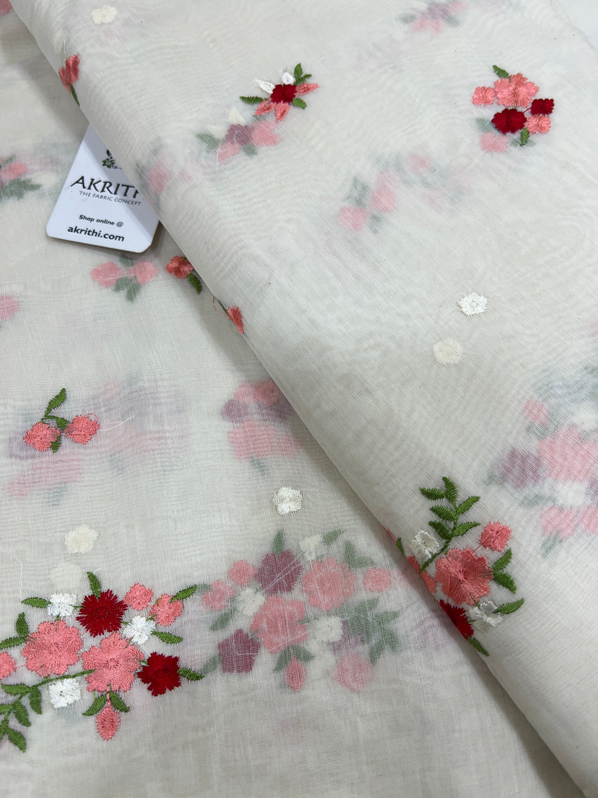 MUL CHANDERI EMBROIDERED FABRIC