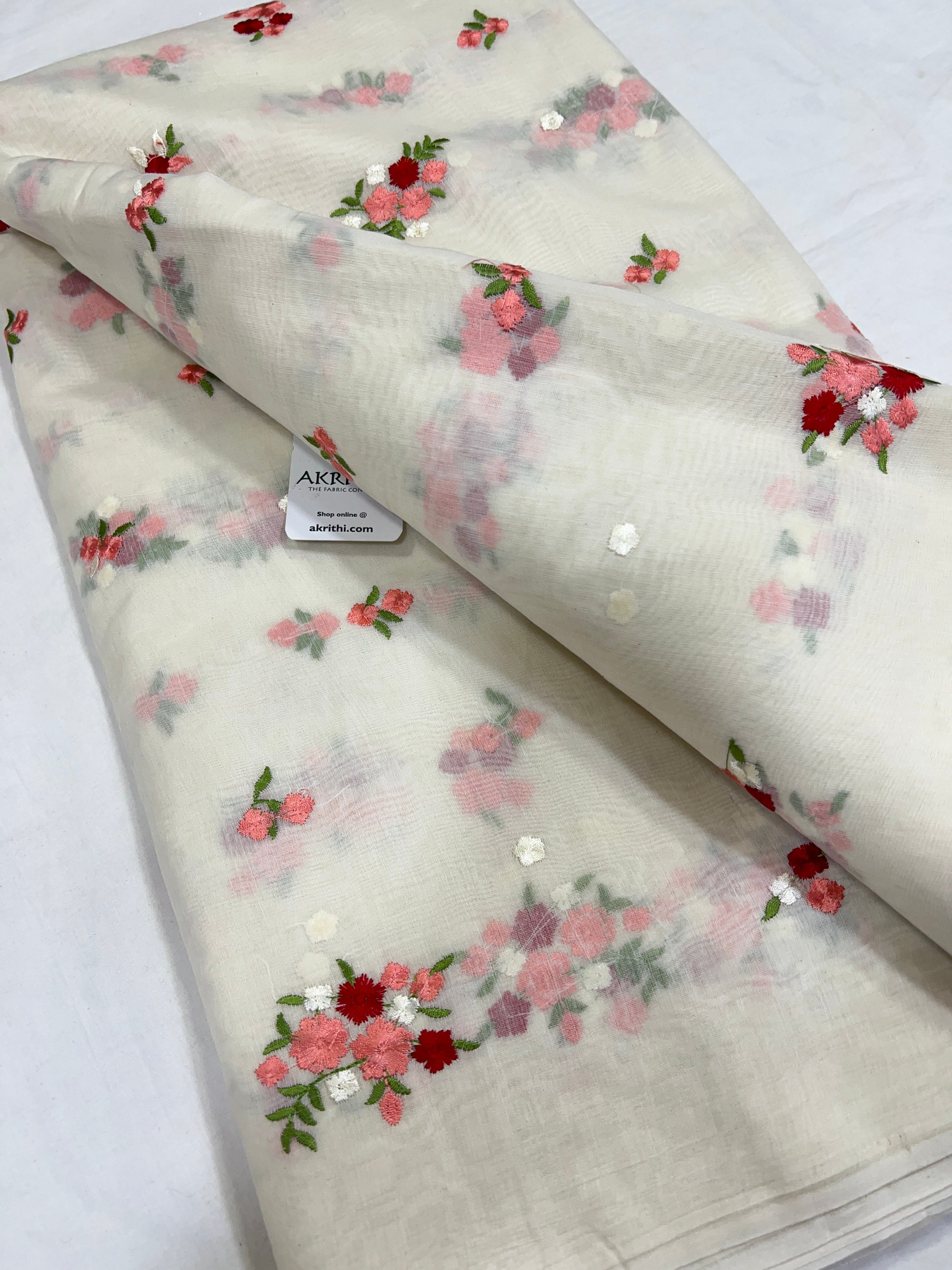 MUL CHANDERI EMBROIDERED FABRIC