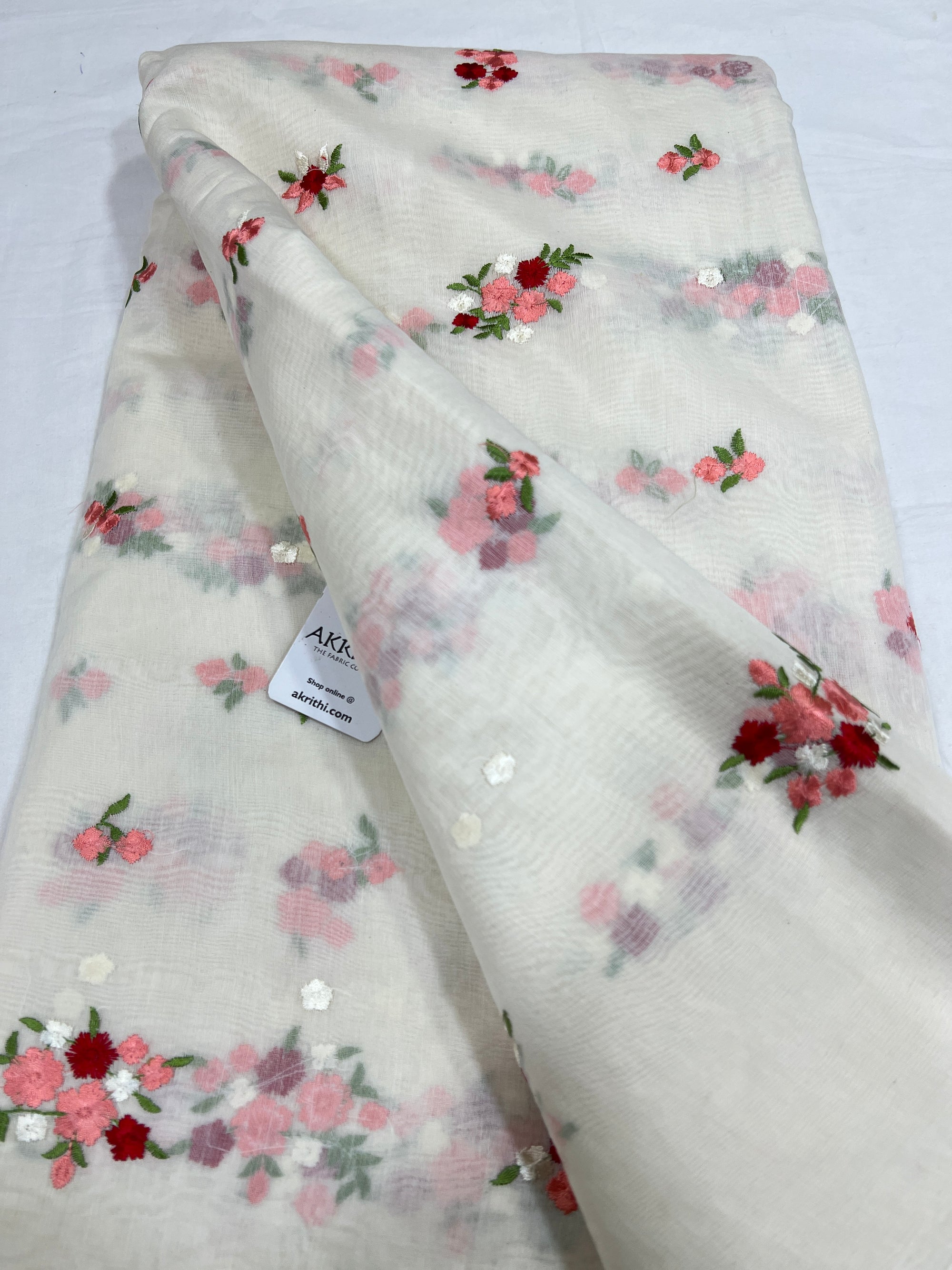 MUL CHANDERI EMBROIDERED FABRIC