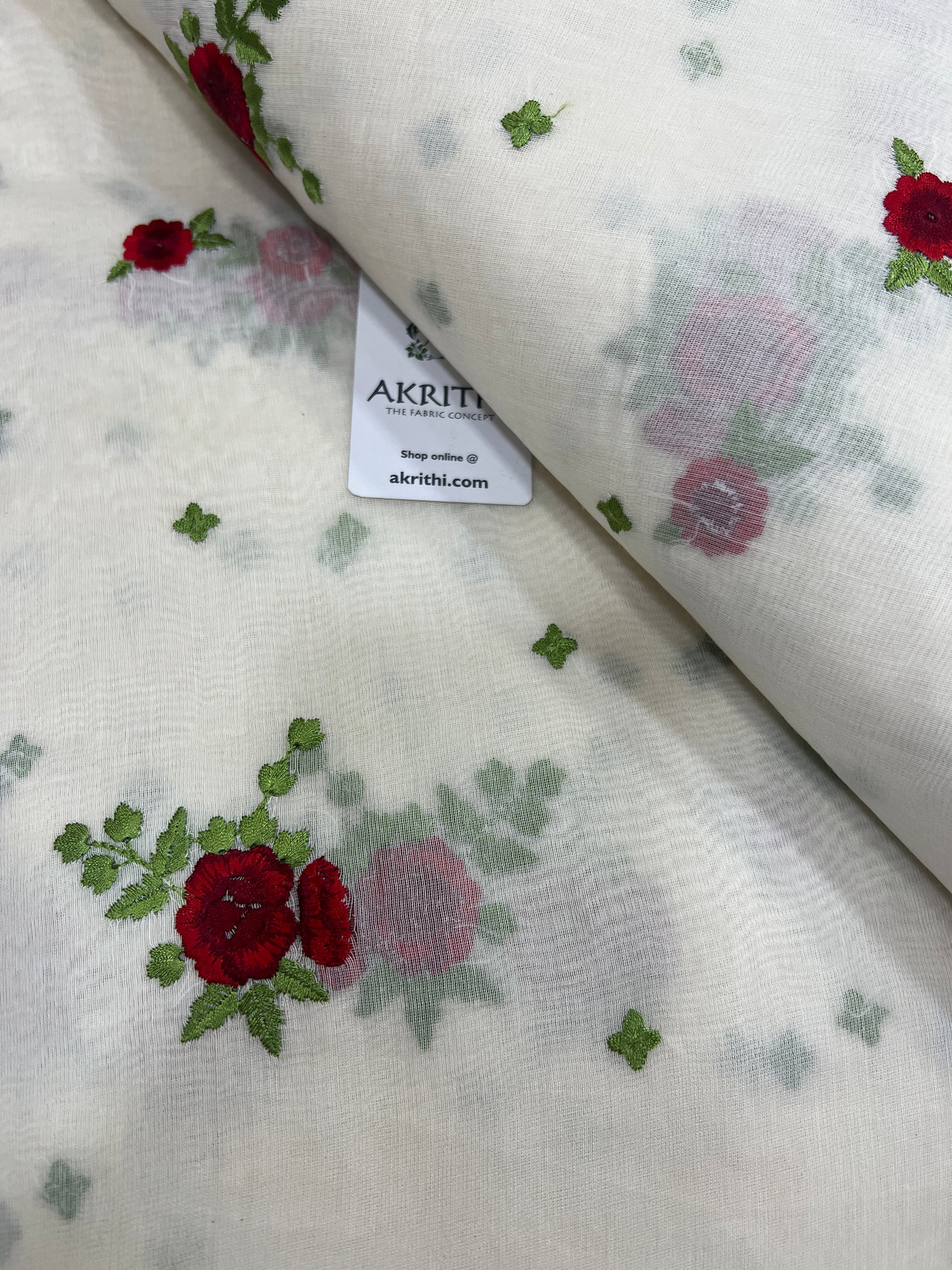 MUL CHANDERI EMBROIDERED FABRIC