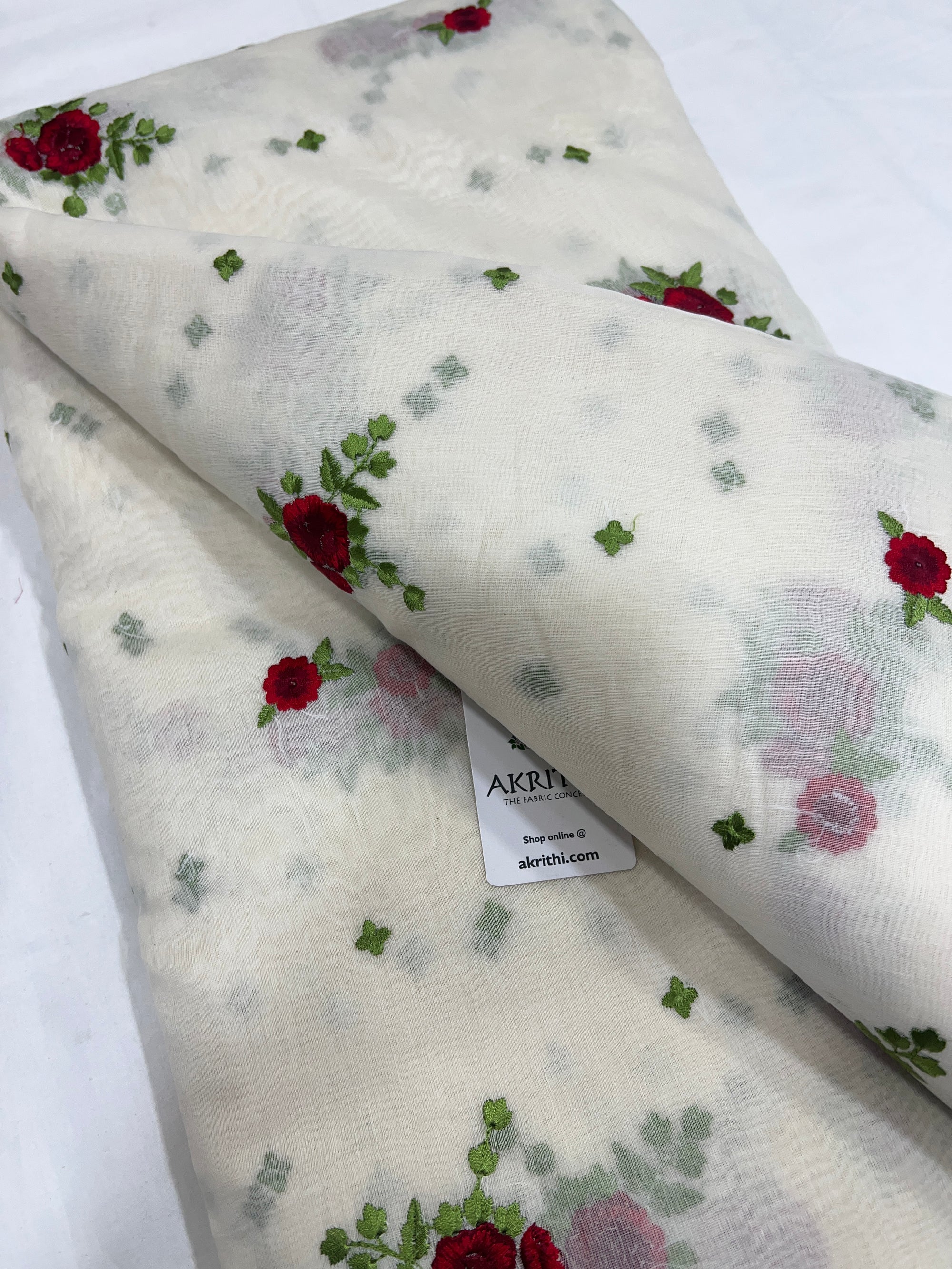 MUL CHANDERI EMBROIDERED FABRIC