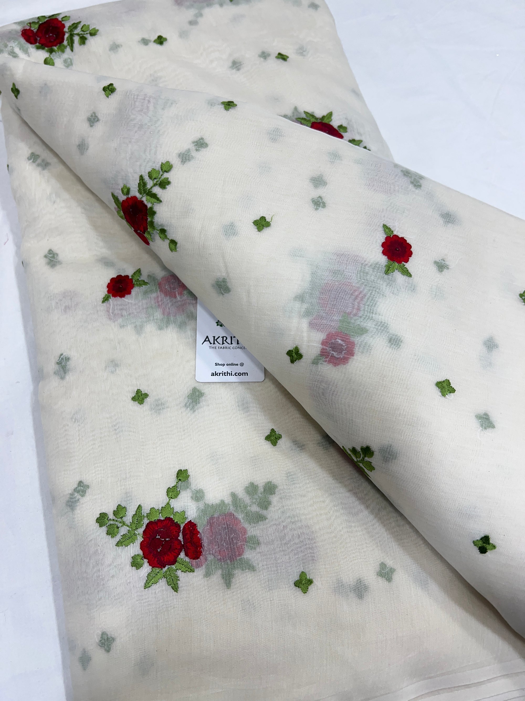 MUL CHANDERI EMBROIDERED FABRIC