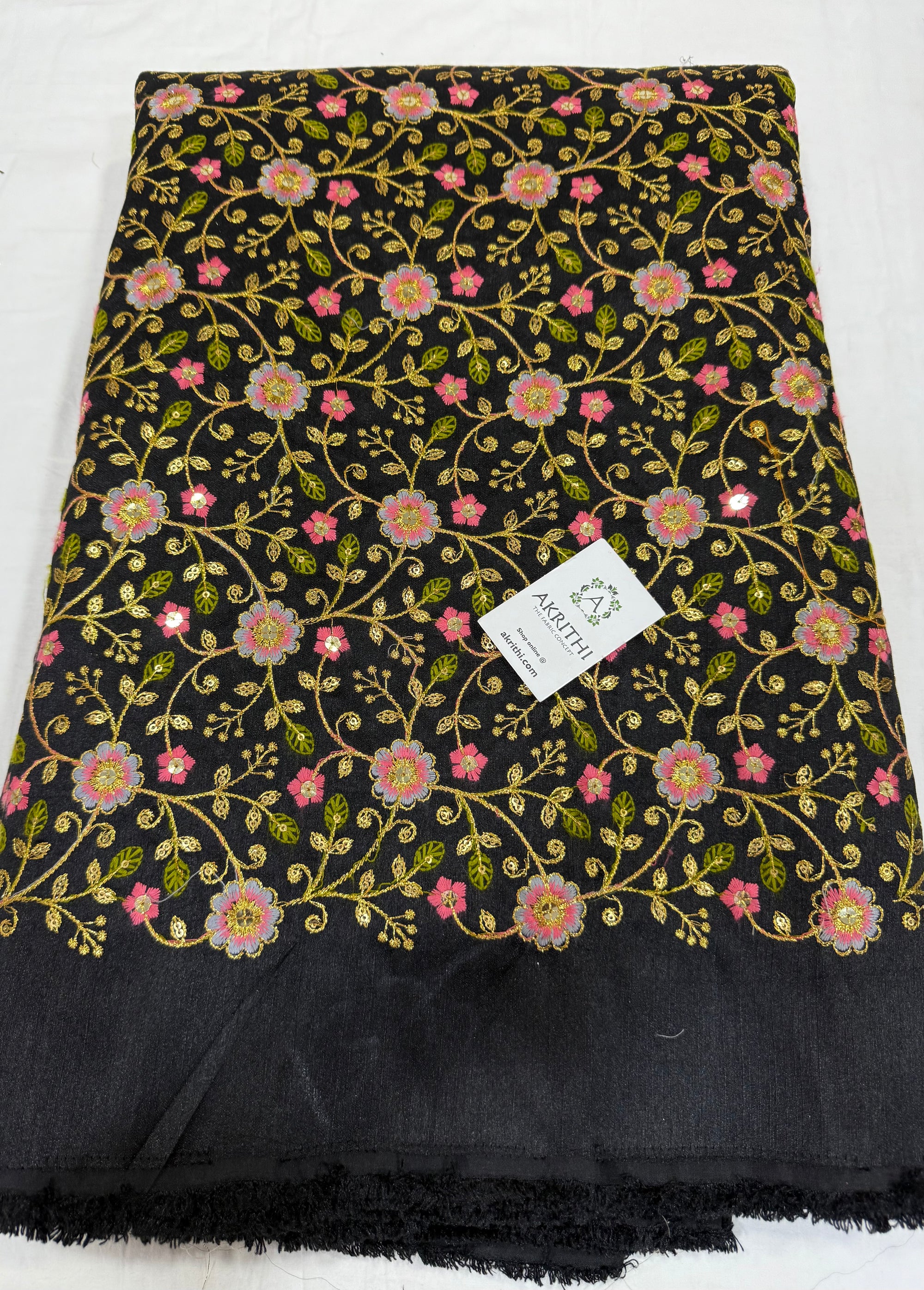 Embroidered Raw silk fabric