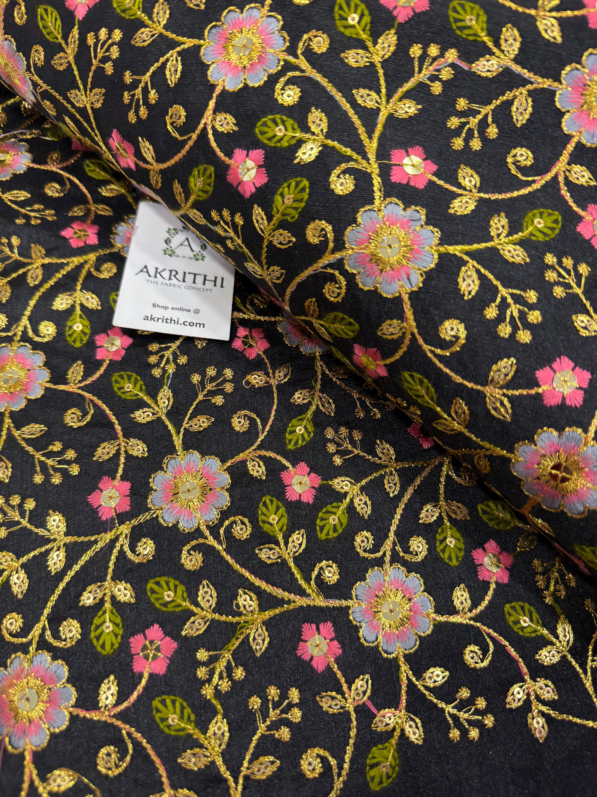 Embroidered Raw silk fabric