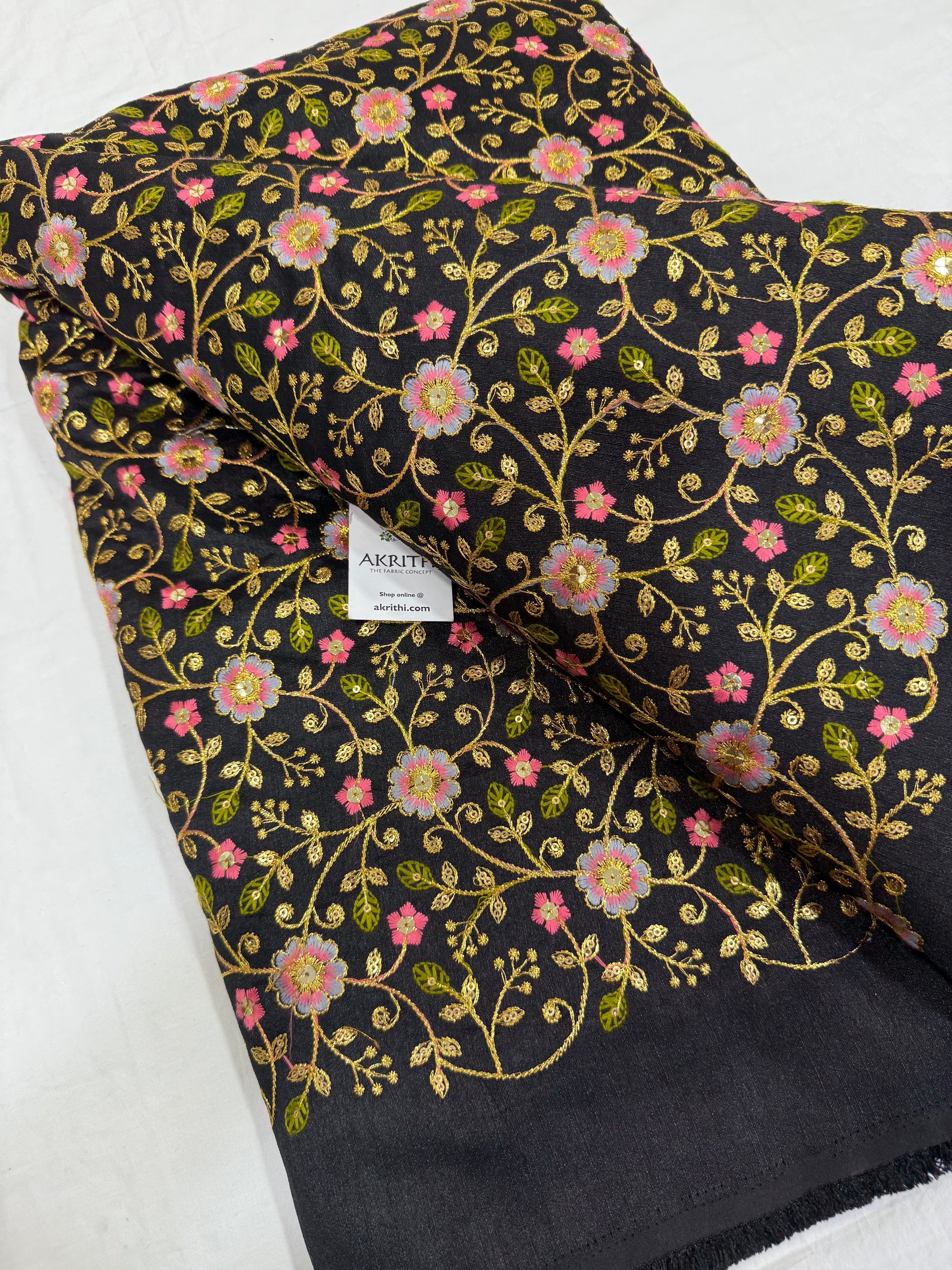 Embroidered Raw silk fabric