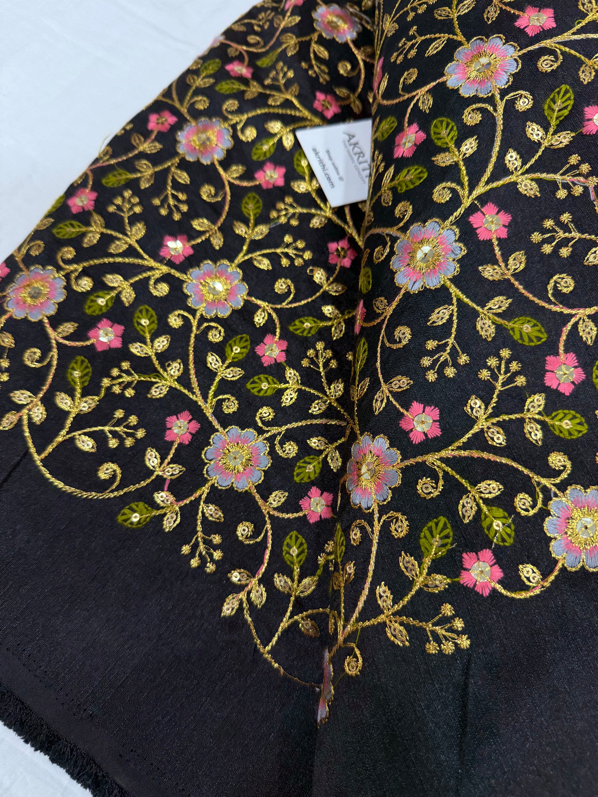 Embroidered Raw silk fabric