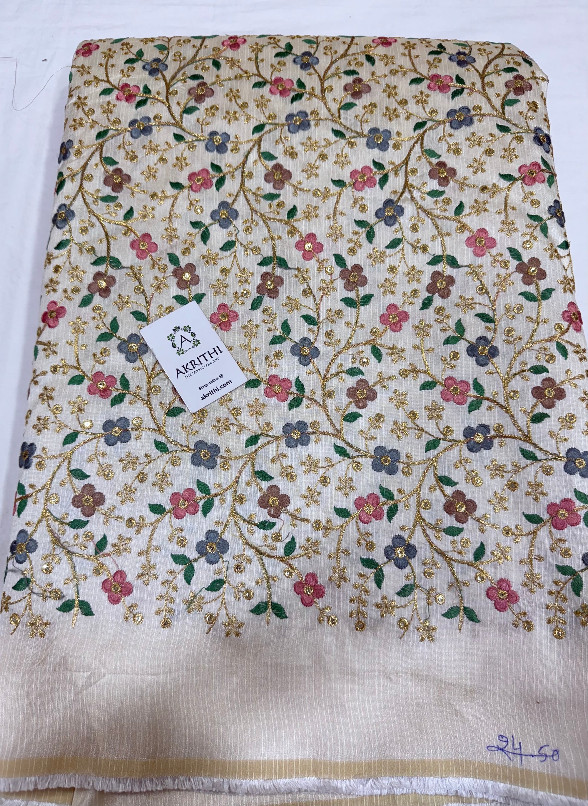 Embroidered silk fabric