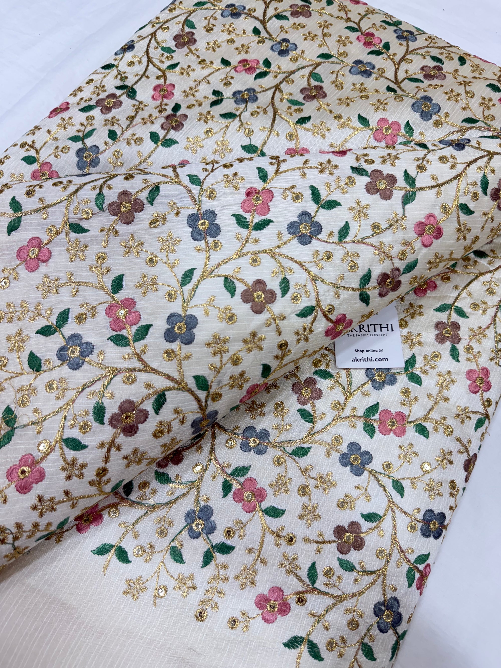Embroidered silk fabric