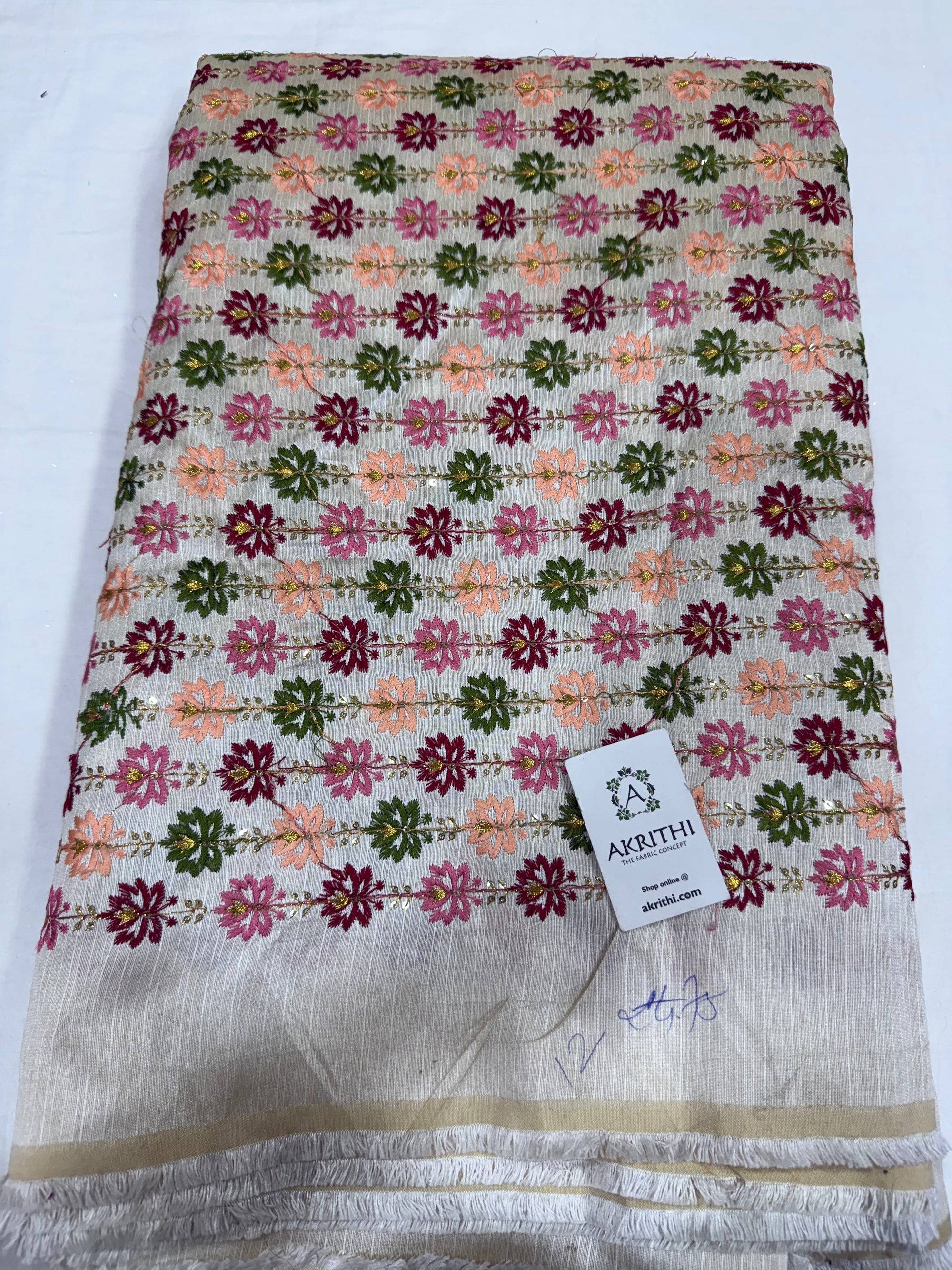 Embroidered silk fabric
