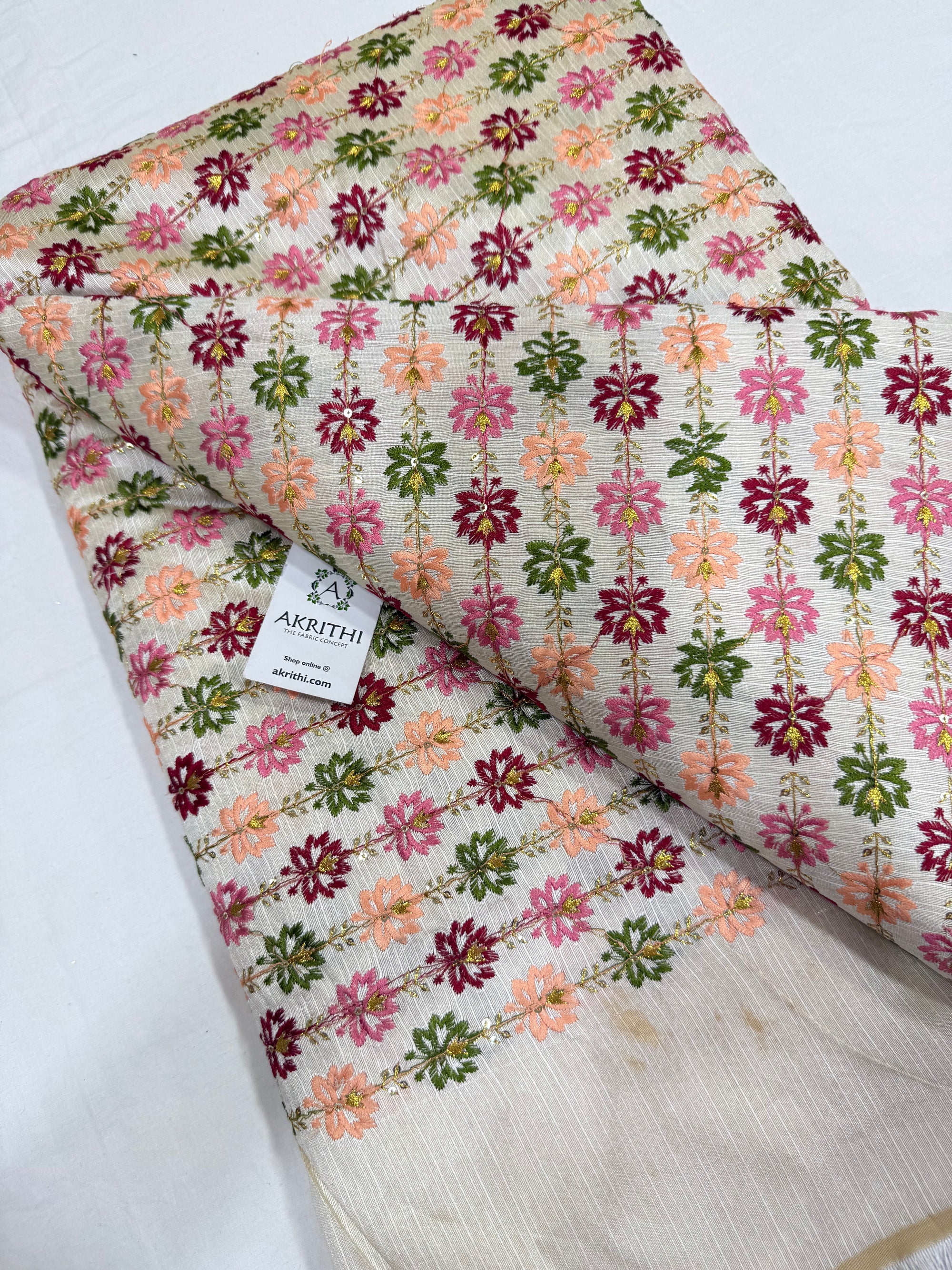Embroidered silk fabric