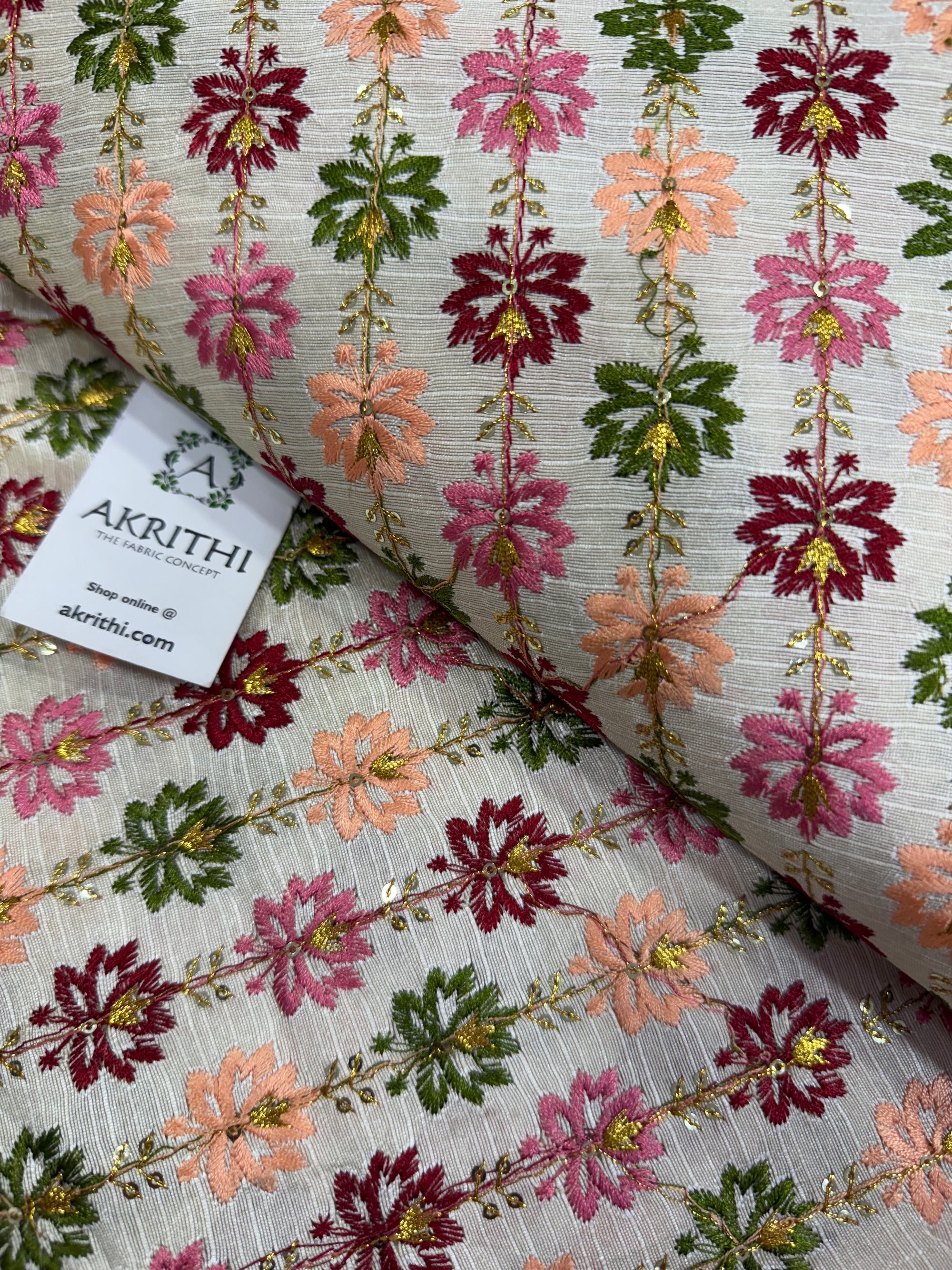 Embroidered silk fabric