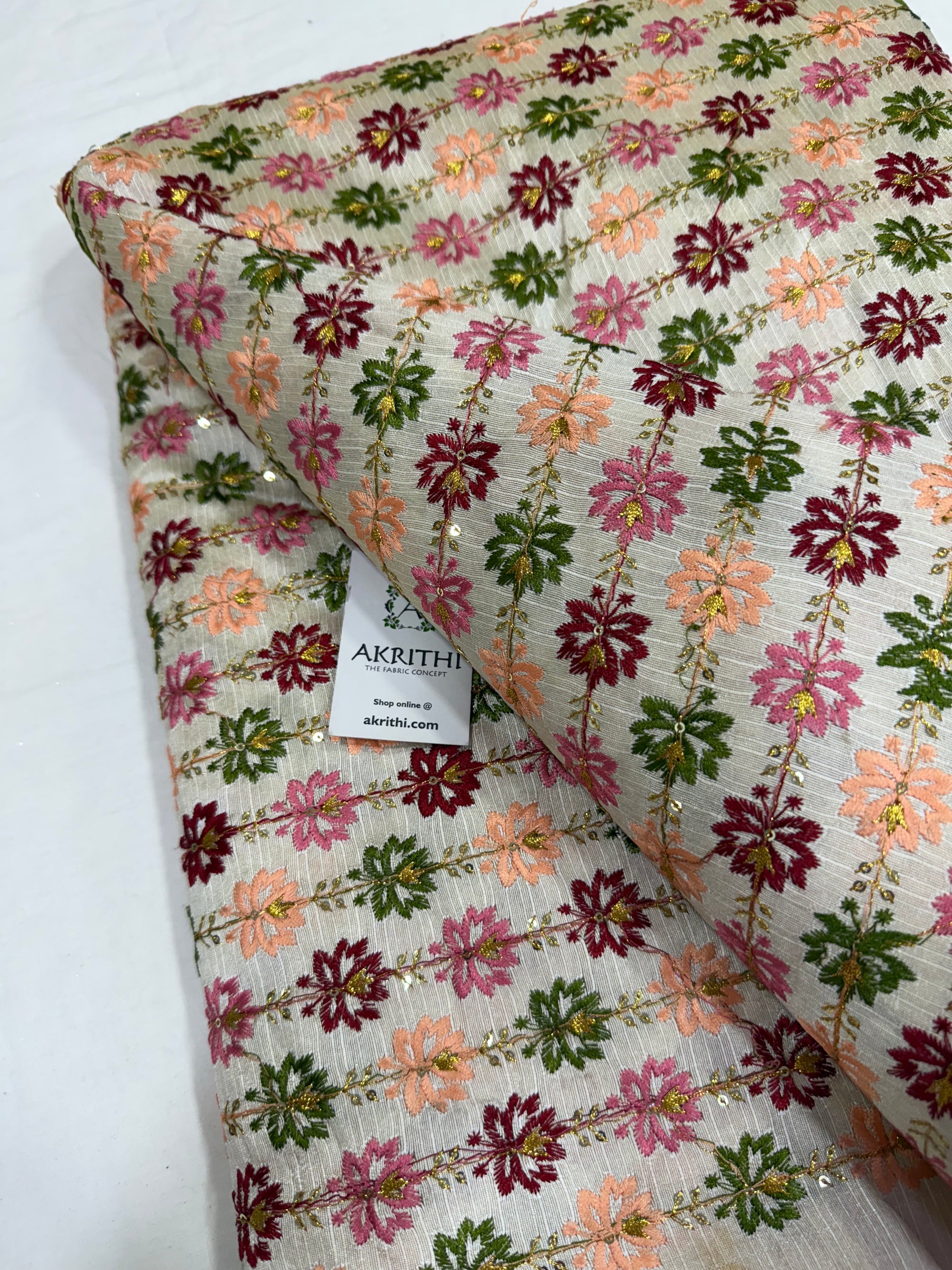 Embroidered silk fabric