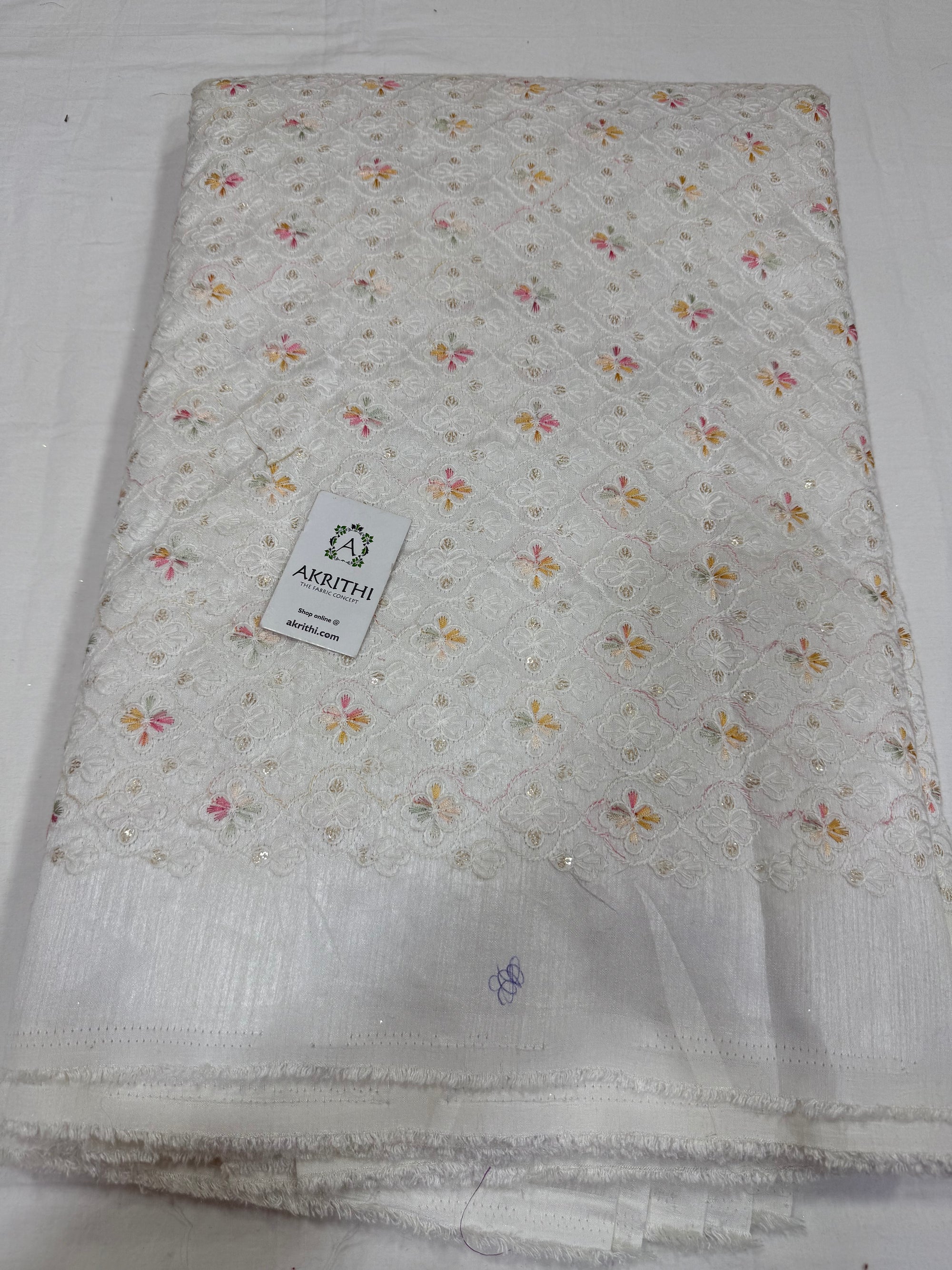 Embroidered Raw silk fabric