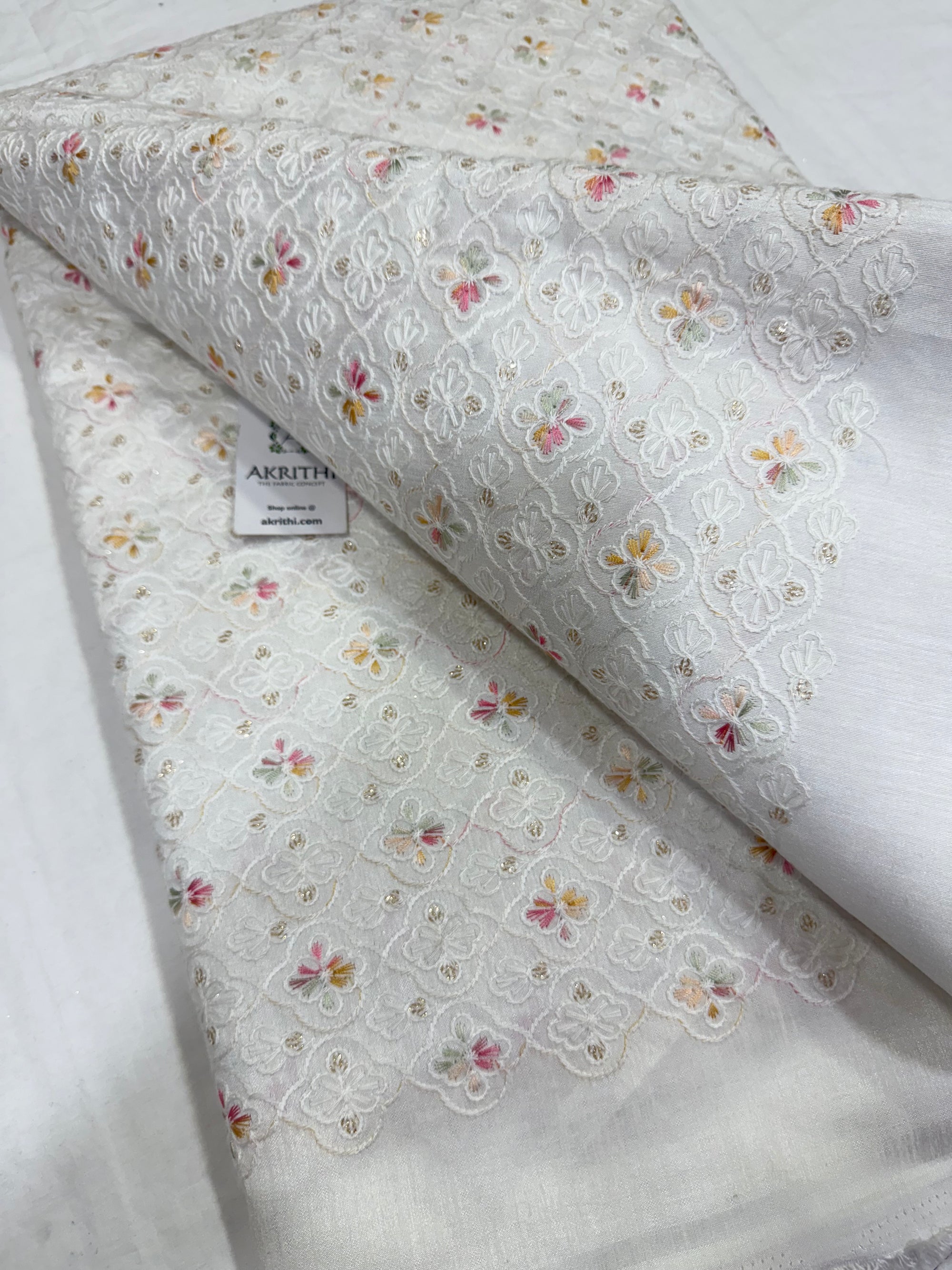 Embroidered Raw silk fabric