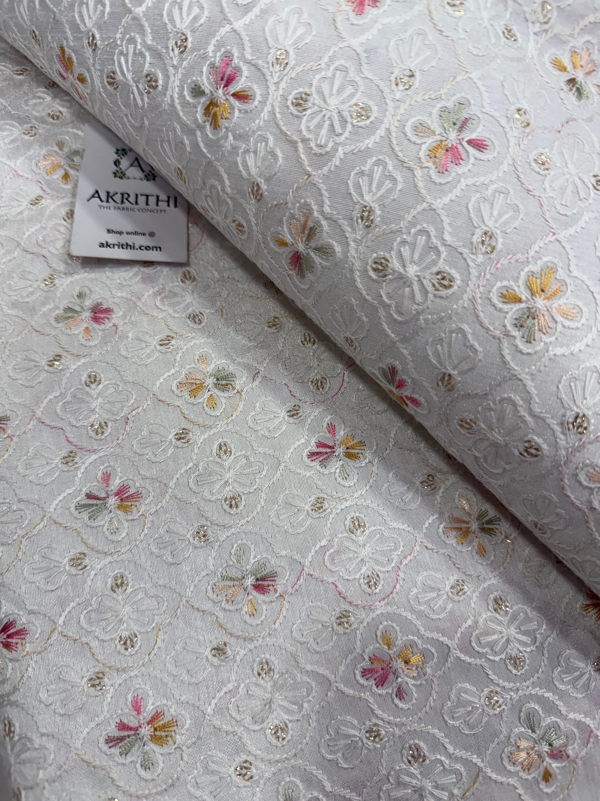 Embroidered Raw silk fabric