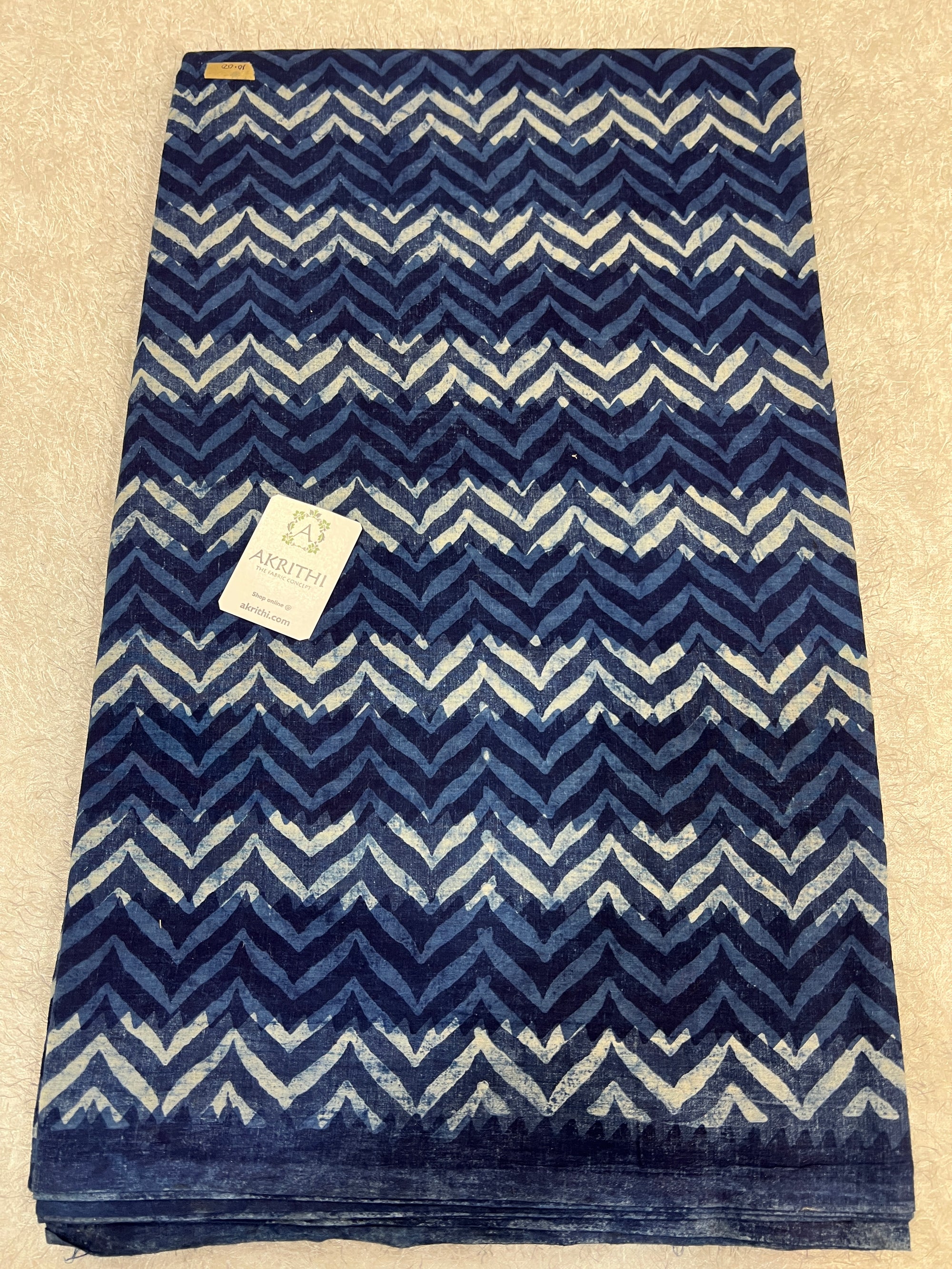 Indigo hand block printed pure cotton fabric