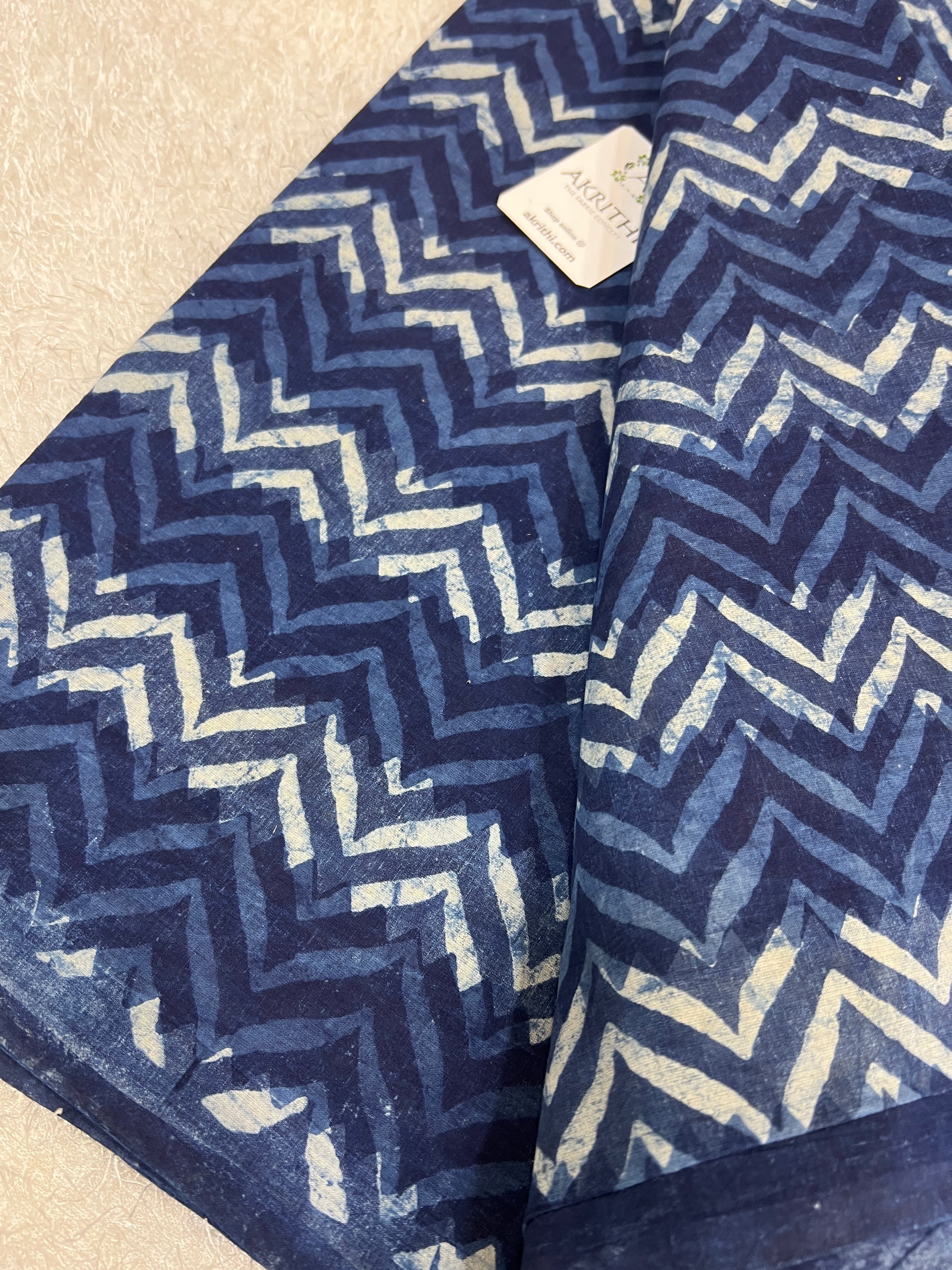 Indigo hand block printed pure cotton fabric
