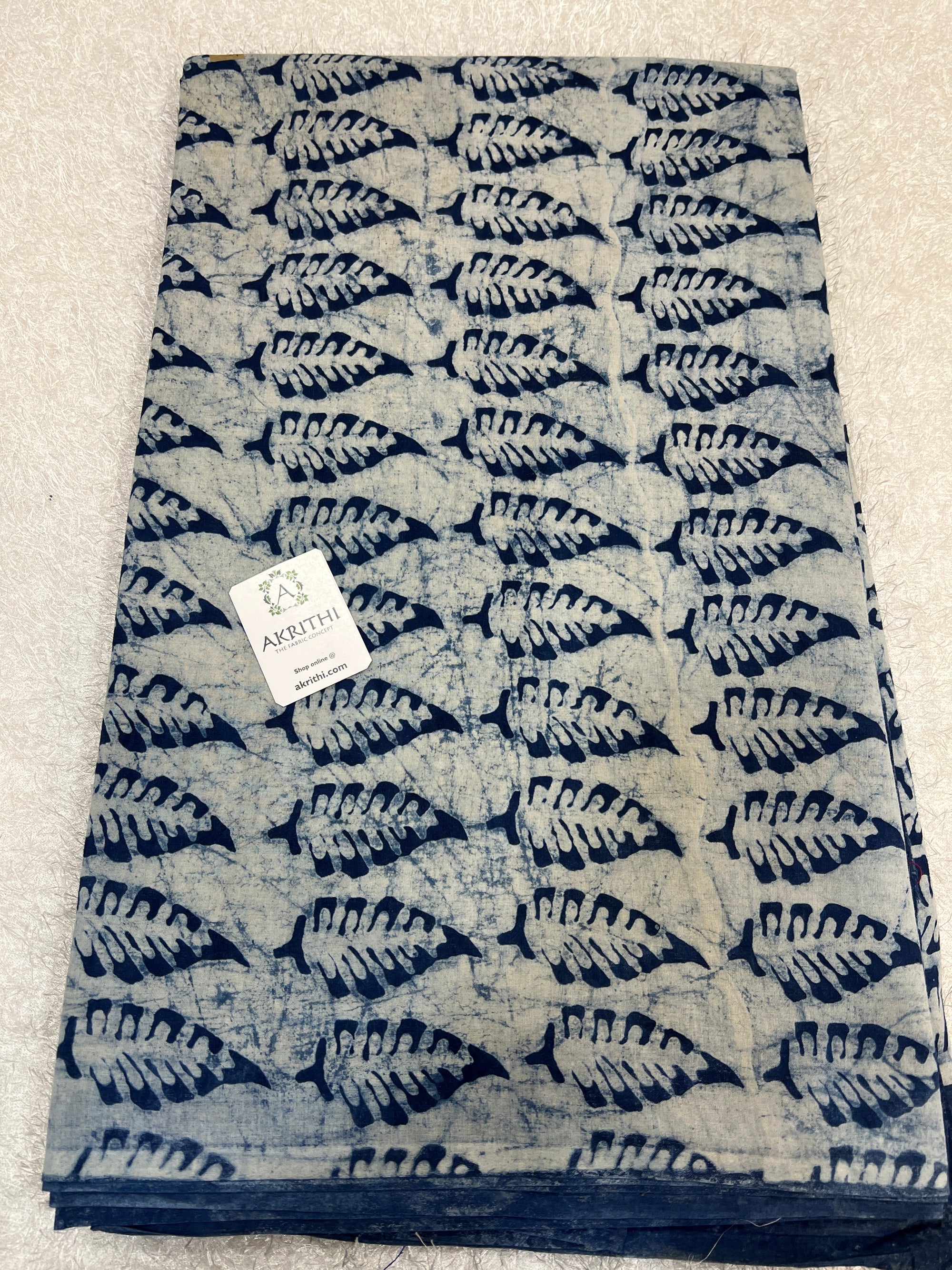 Indigo hand block printed pure cotton fabric