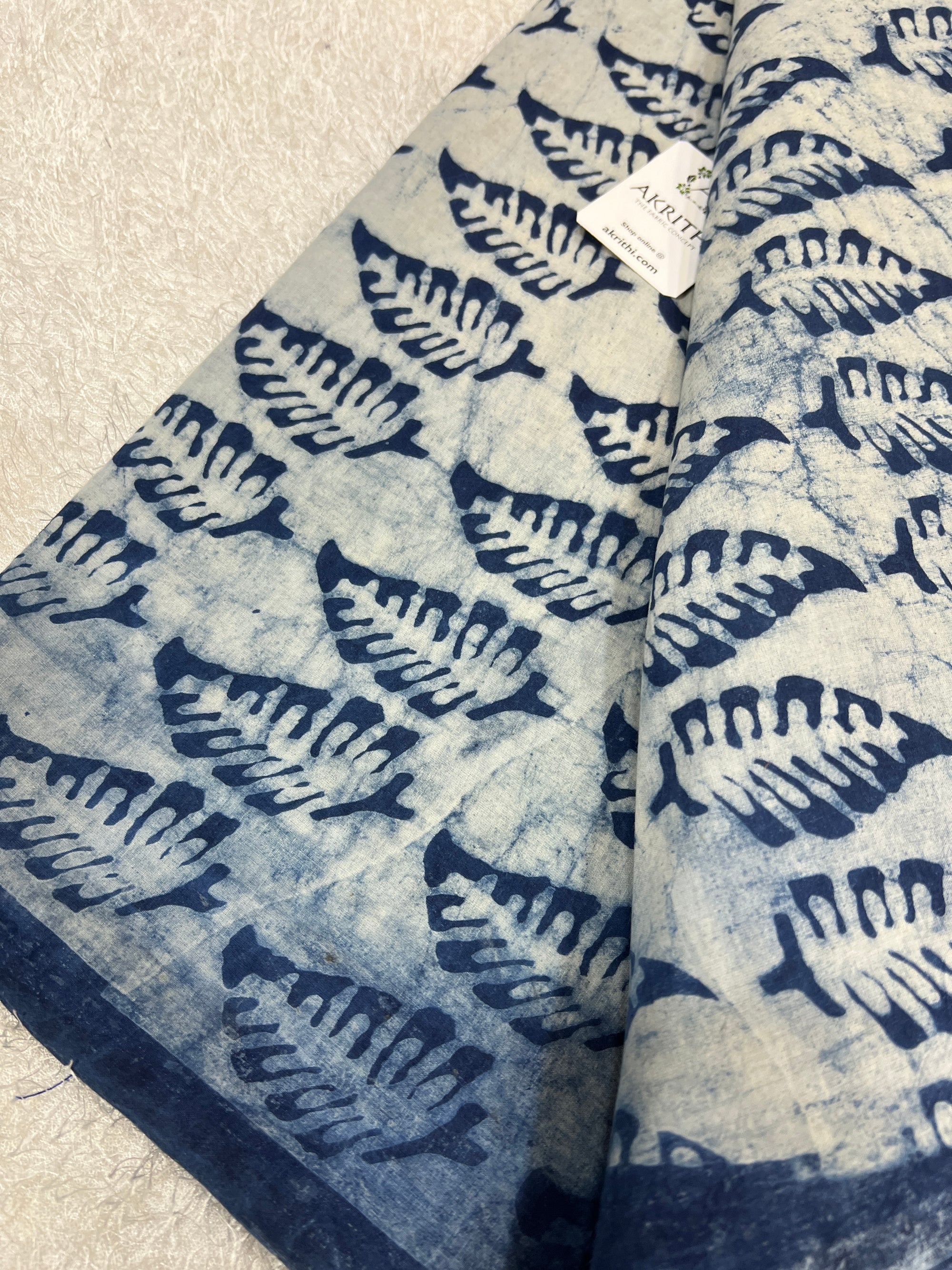 Indigo hand block printed pure cotton fabric