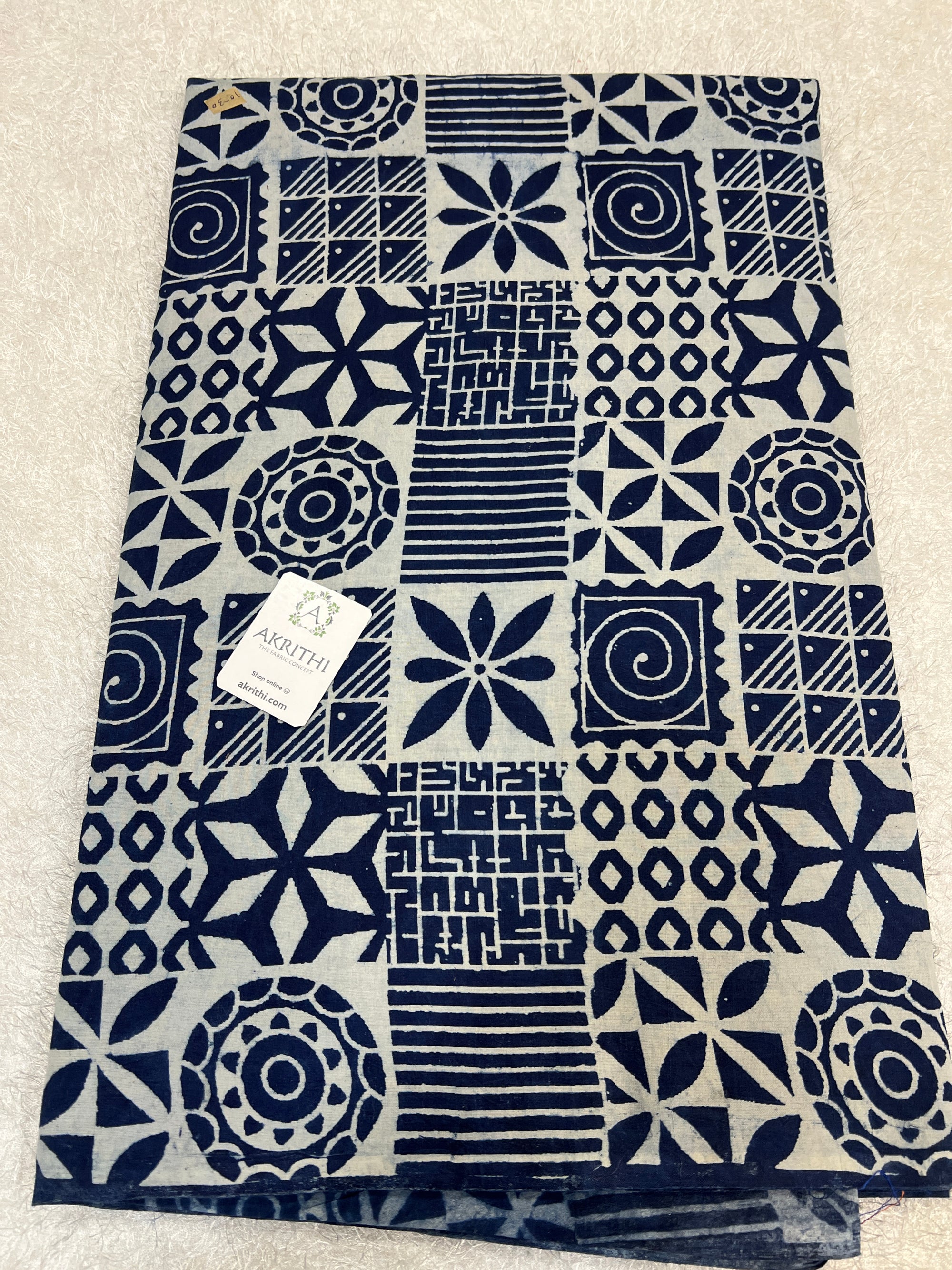 Indigo hand block printed pure cotton fabric