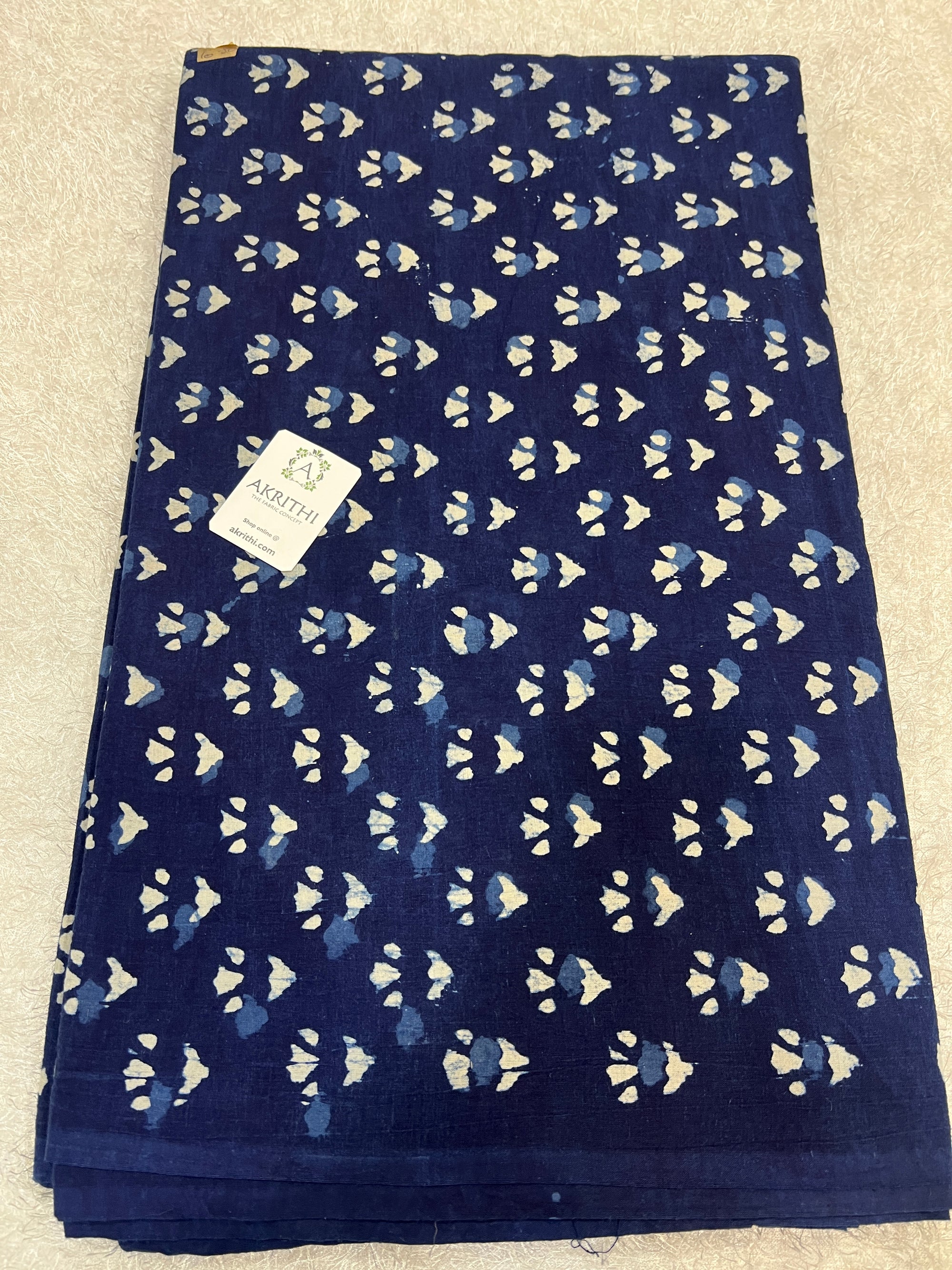 Indigo hand block printed pure cotton fabric