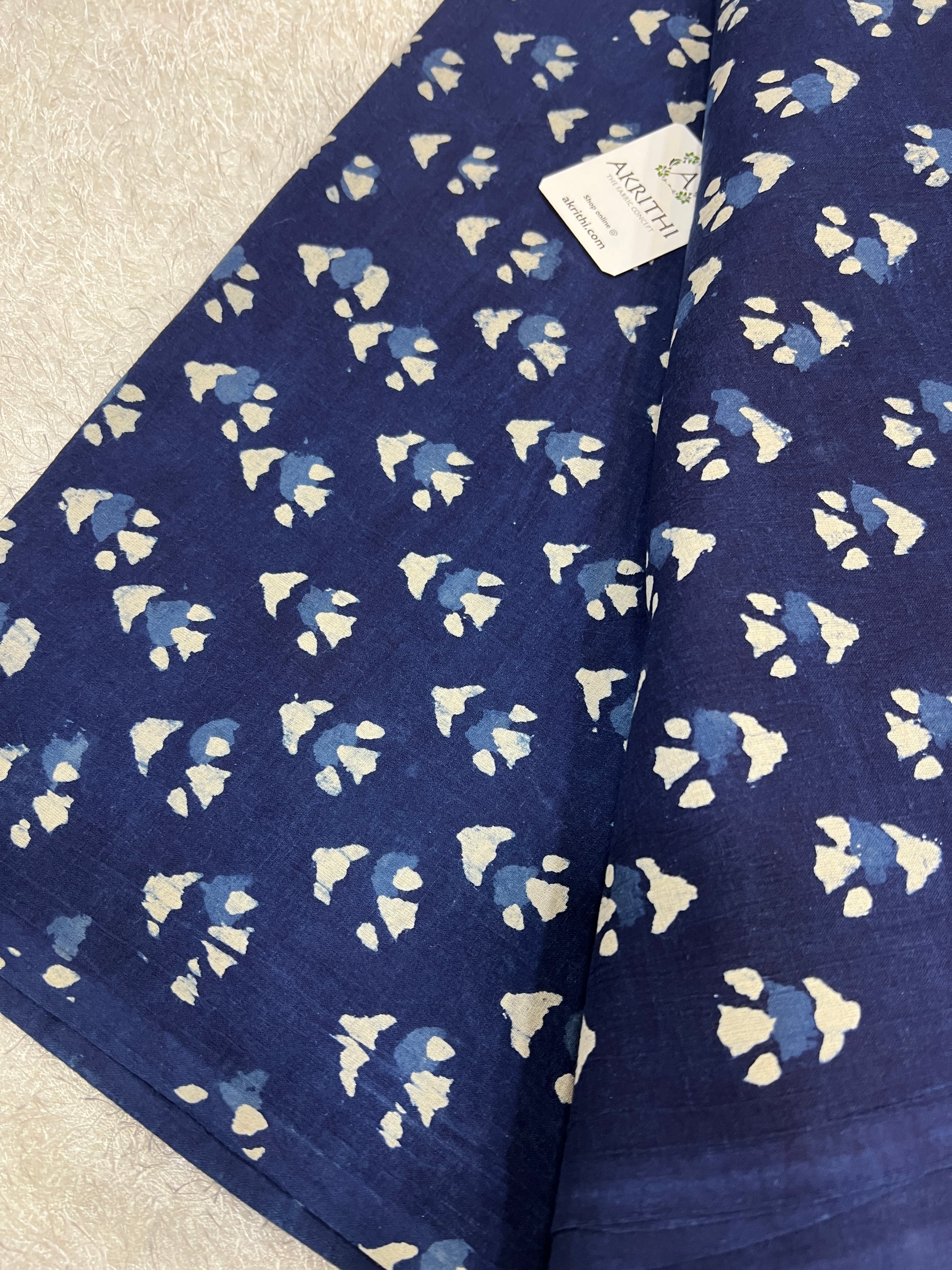 Indigo hand block printed pure cotton fabric