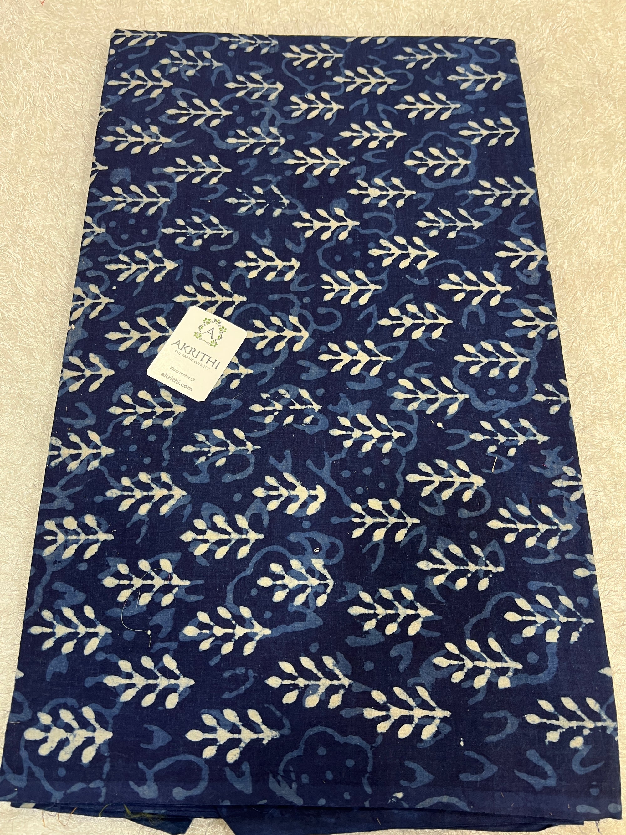 Indigo hand block printed pure cotton fabric