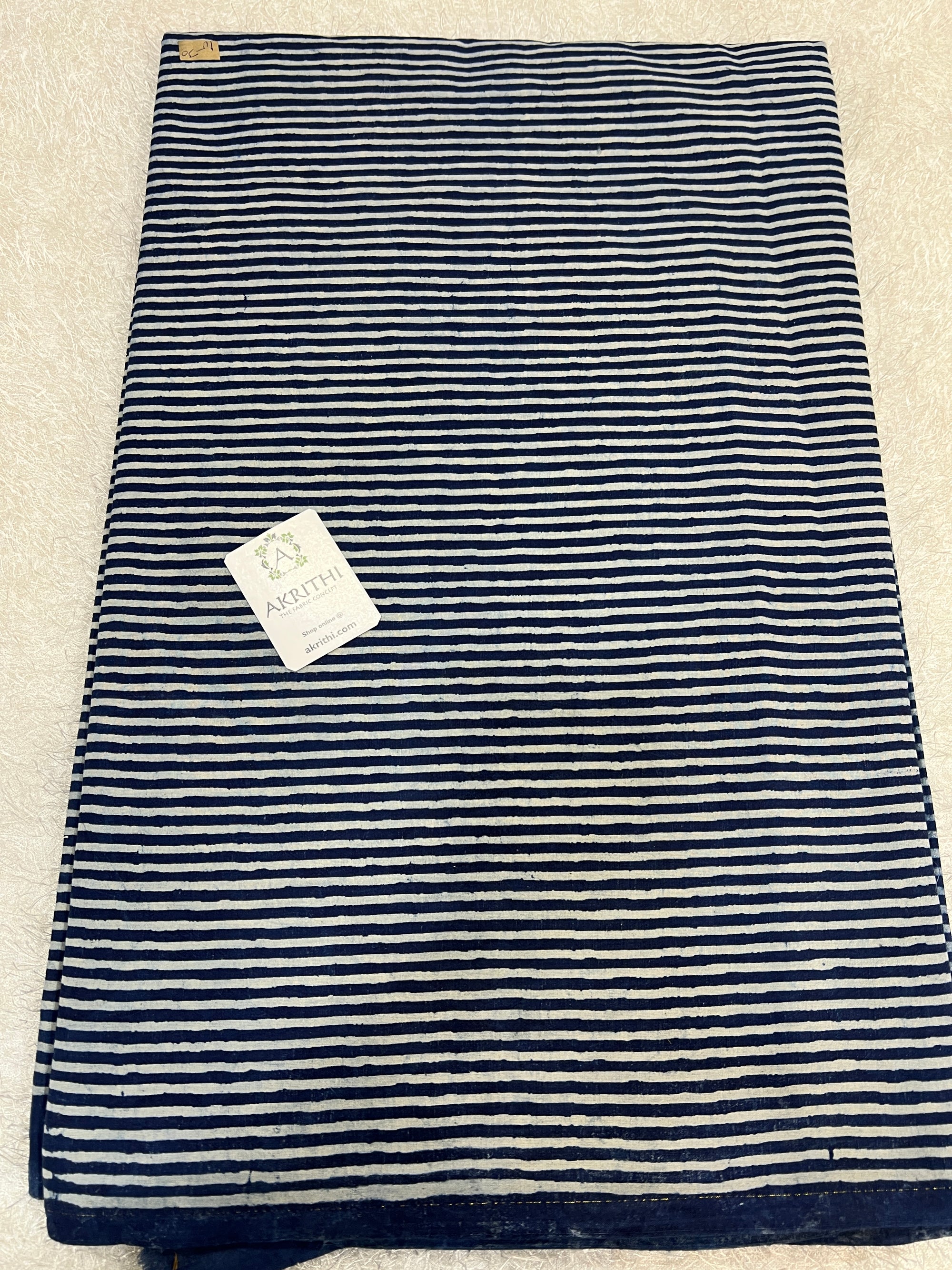 Indigo hand block printed pure cotton fabric
