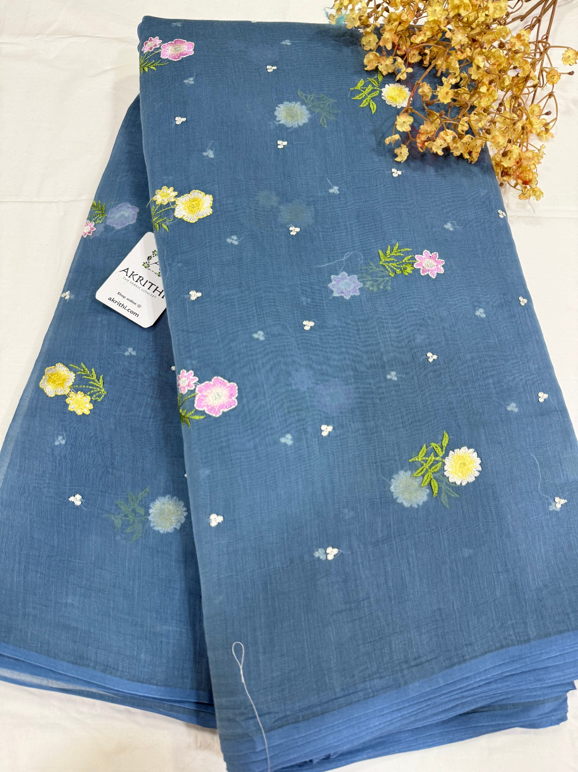 MUL CHANDERI EMBROIDERED FABRIC