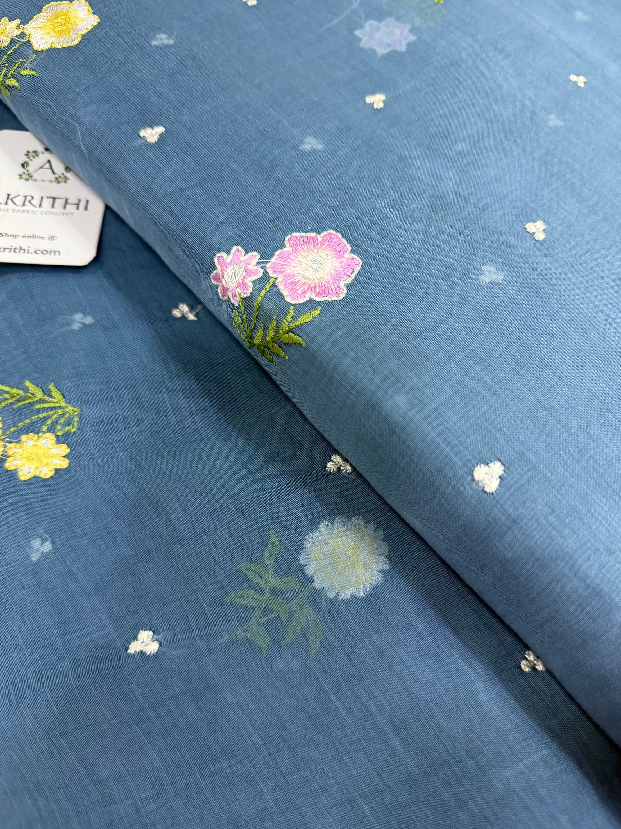 MUL CHANDERI EMBROIDERED FABRIC