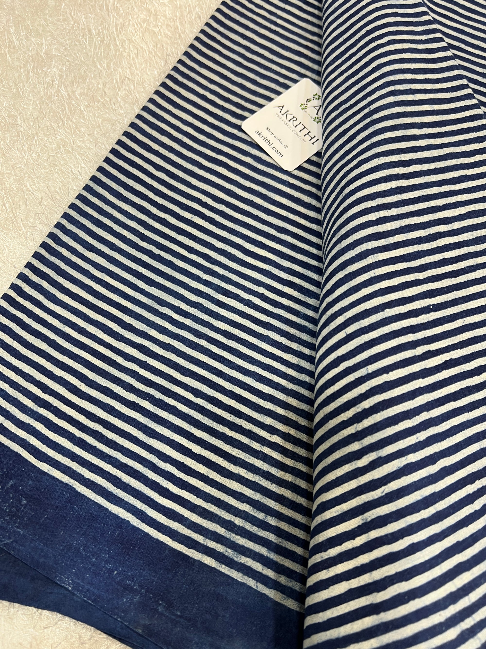 Indigo hand block printed pure cotton fabric