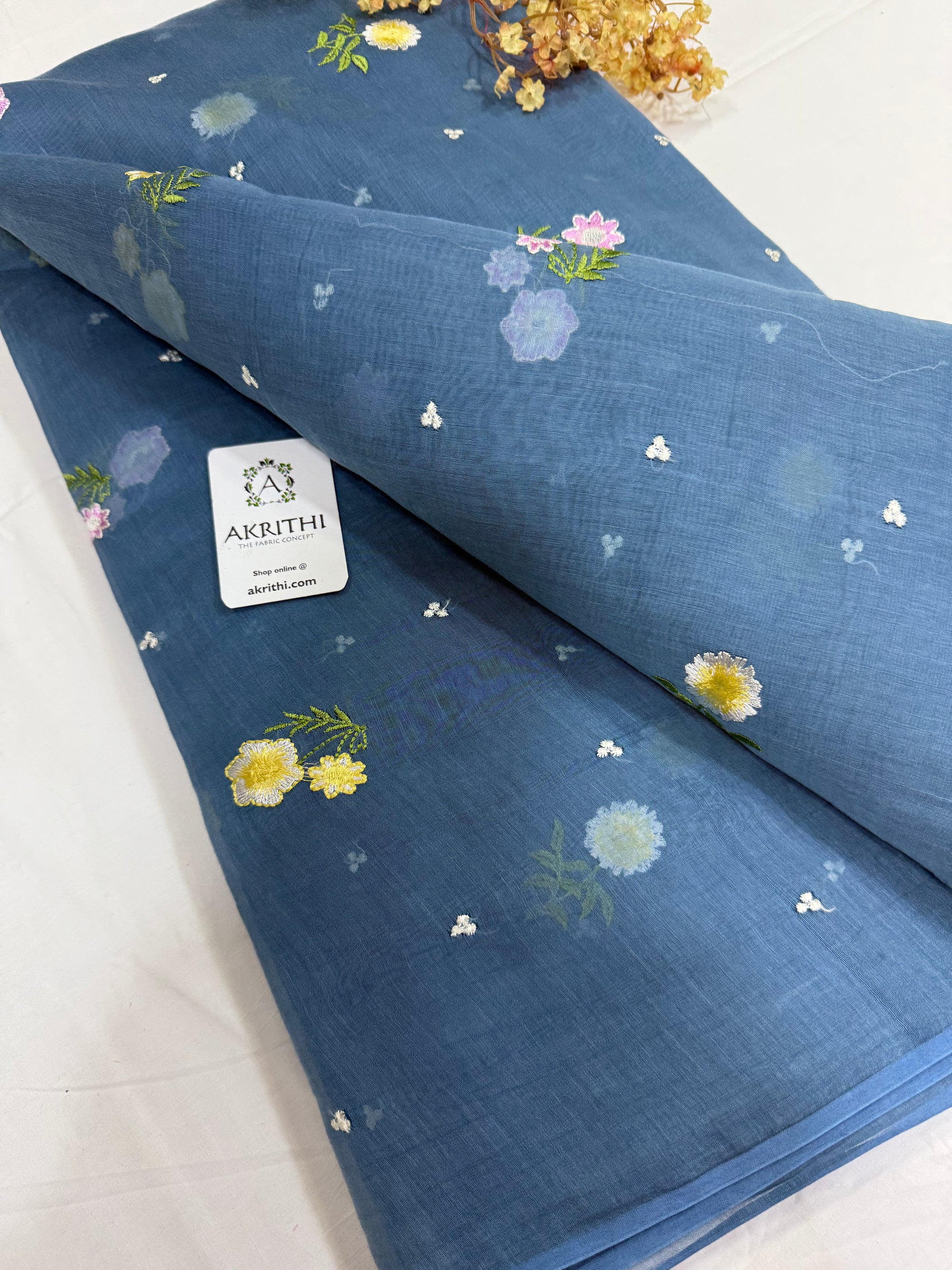 MUL CHANDERI EMBROIDERED FABRIC