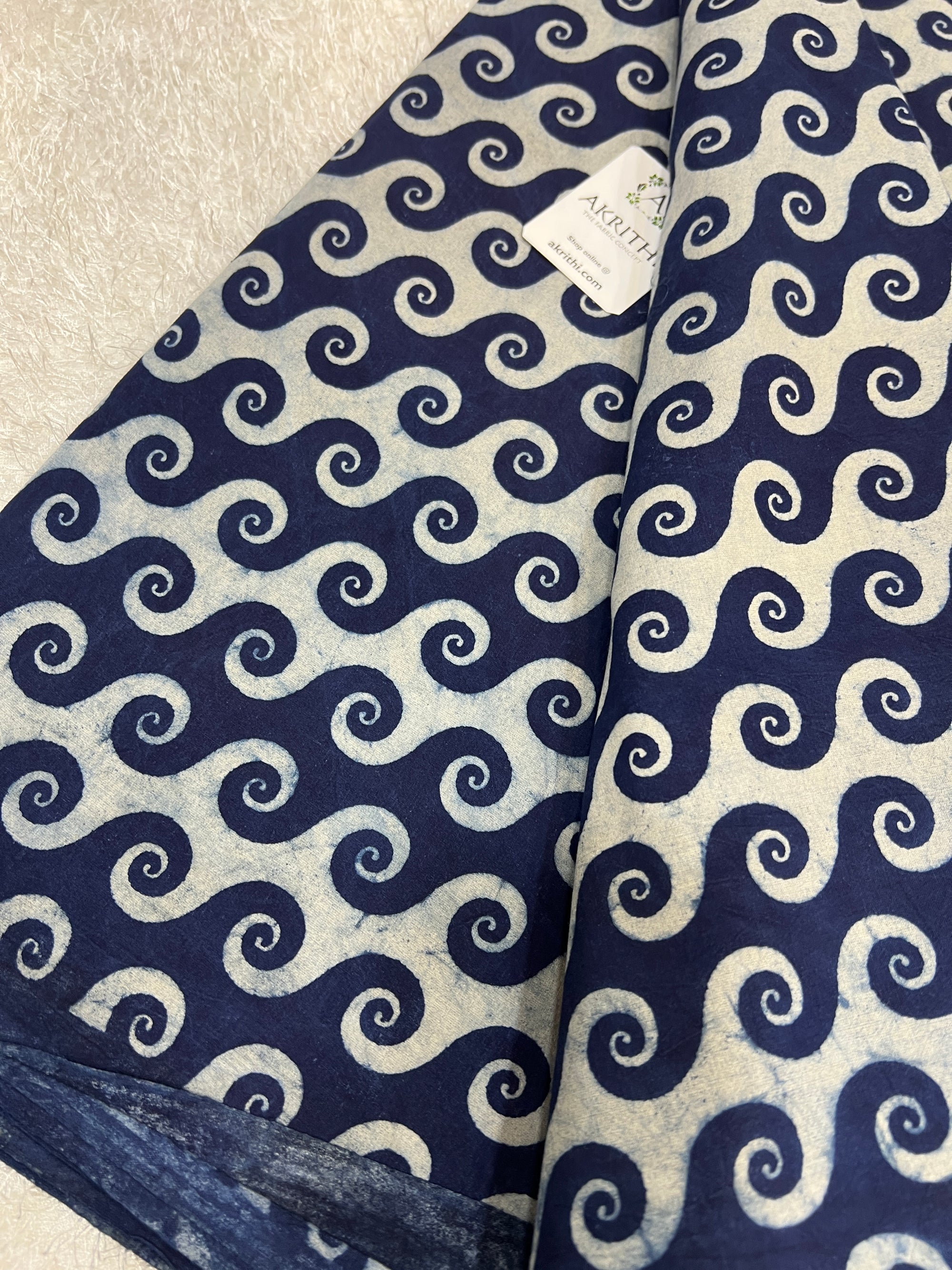 Indigo hand block printed pure cotton fabric