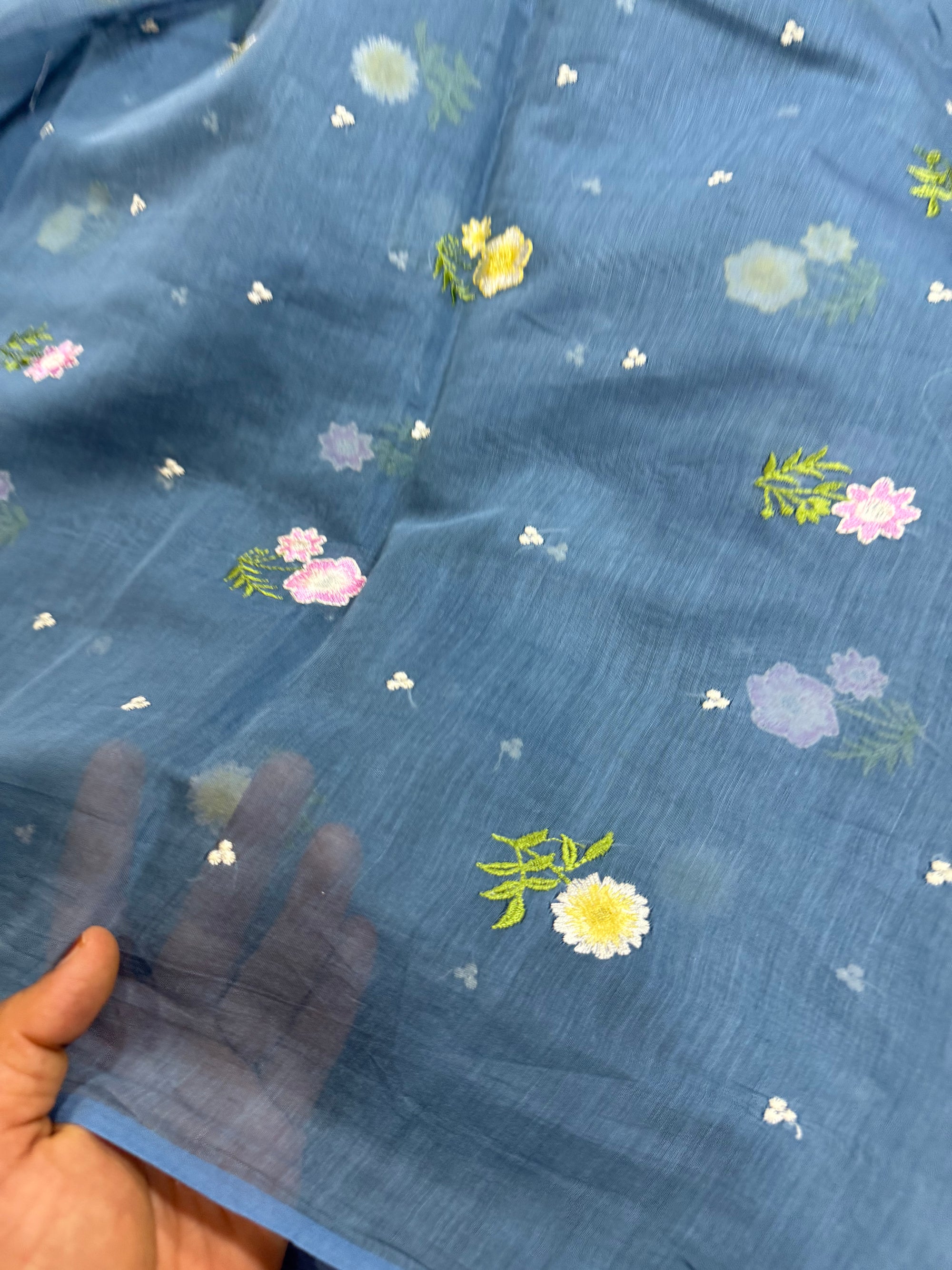 MUL CHANDERI EMBROIDERED FABRIC